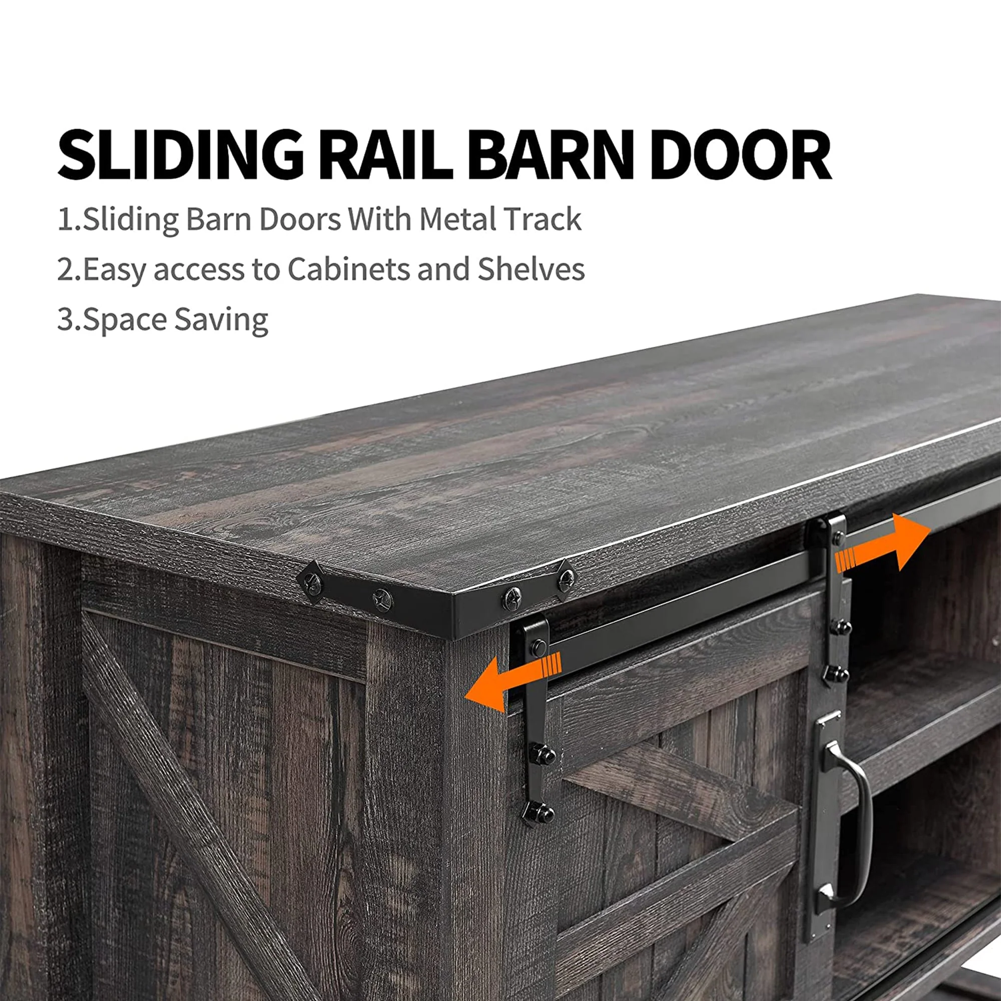 OKD Farmhouse Console Entryway Table with Sliding Barn Doors, Dark Rustic Oak - Image 3