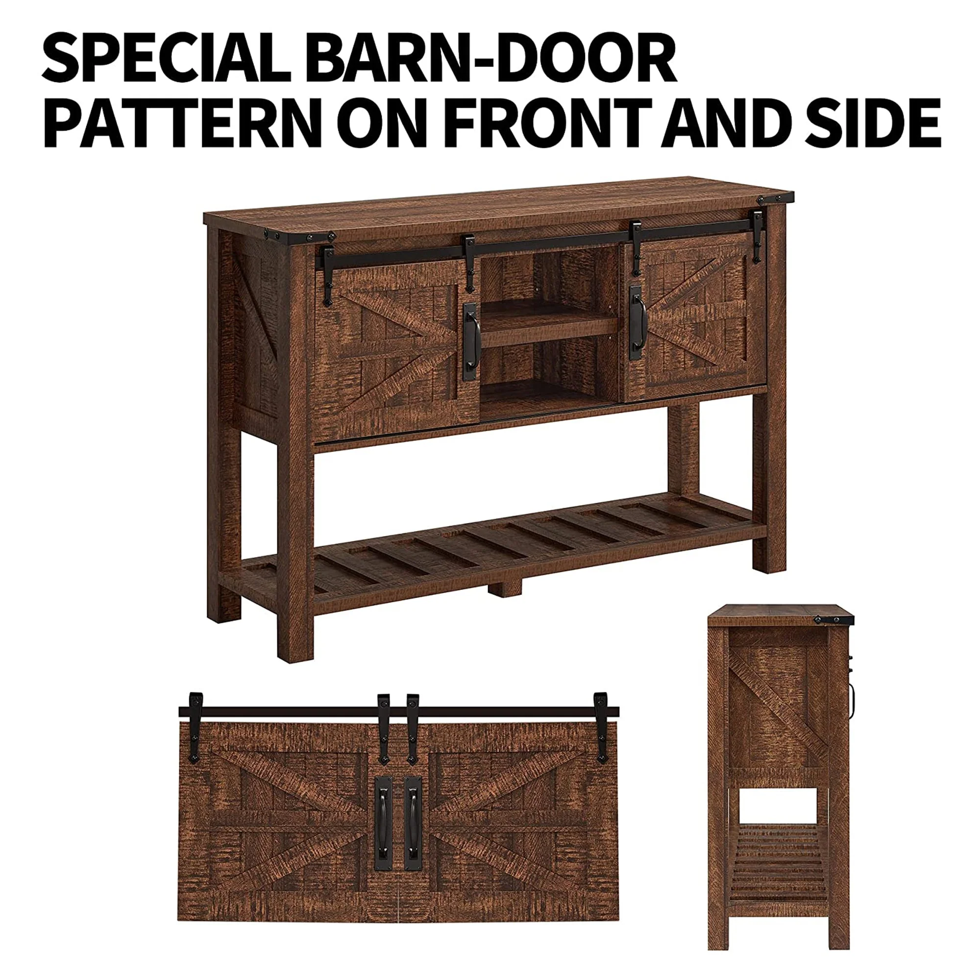 OKD Farmhouse Console Entryway Table with Sliding Barn Doors, Reclaimed Barnwood - Image 6