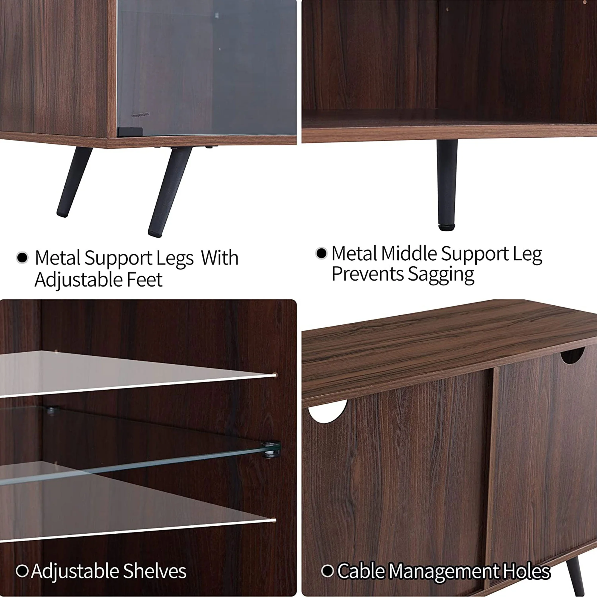 OKD Modern 75 Inch TV Stand w/ LED Lights, Shelves & Magnetic Doors, Dark Walnut - Image 4