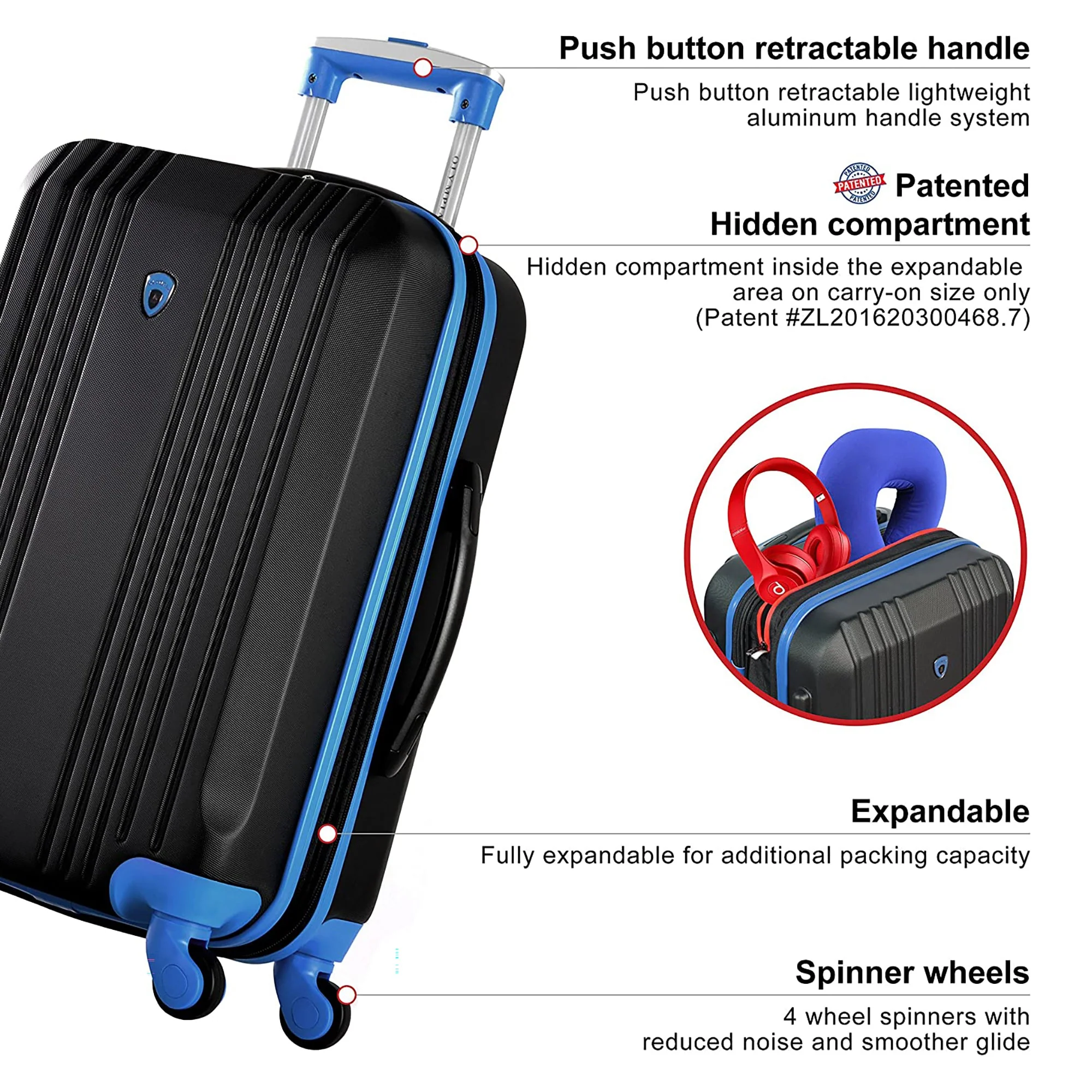 Olympia Apache II Hardcase 4 Wheel Spinner Luggage Suitcase 3 Piece Set, Blue - Image 8