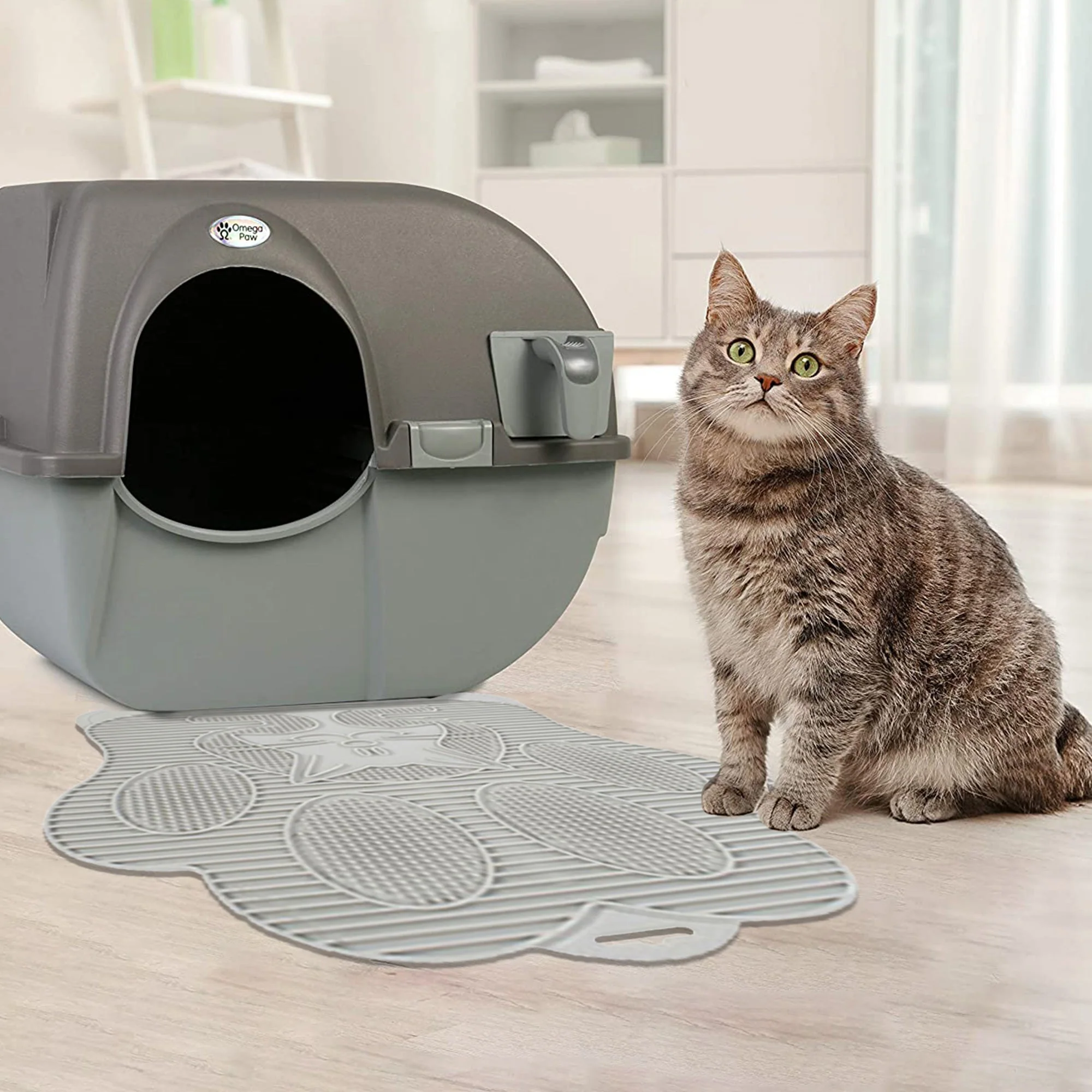 Omega Paw Paw Cleaning Litter Box Mat for Cats, Clean Floor and Carpet, Grey - Image 2