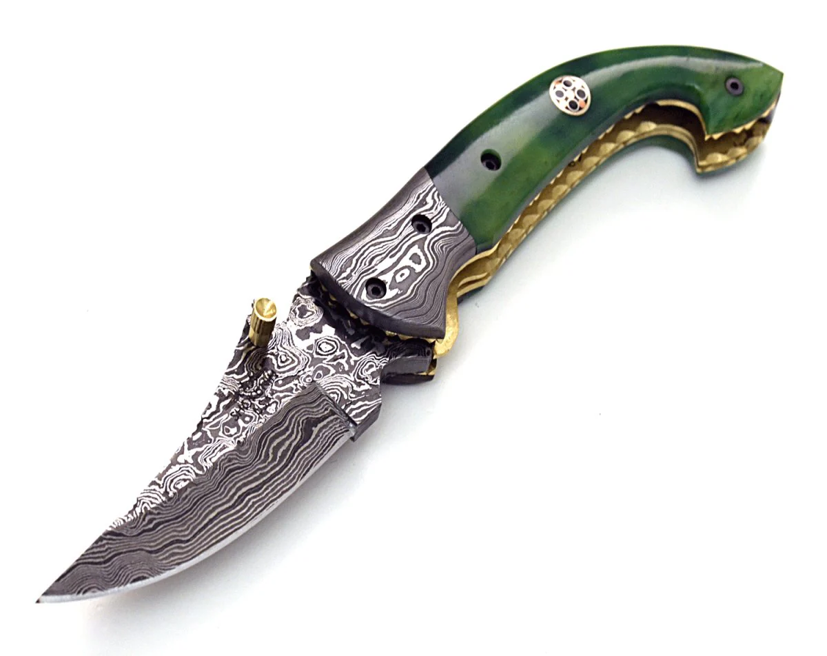 Omni Damascus Pocket Knife with Bone handle & Sheath - Image 2