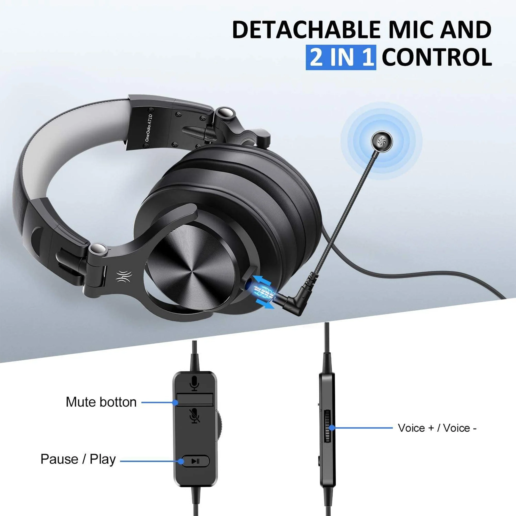 OneOdio A71D Computer Gaming Wired Over Ear Headset with Detachable Microphone - Image 4