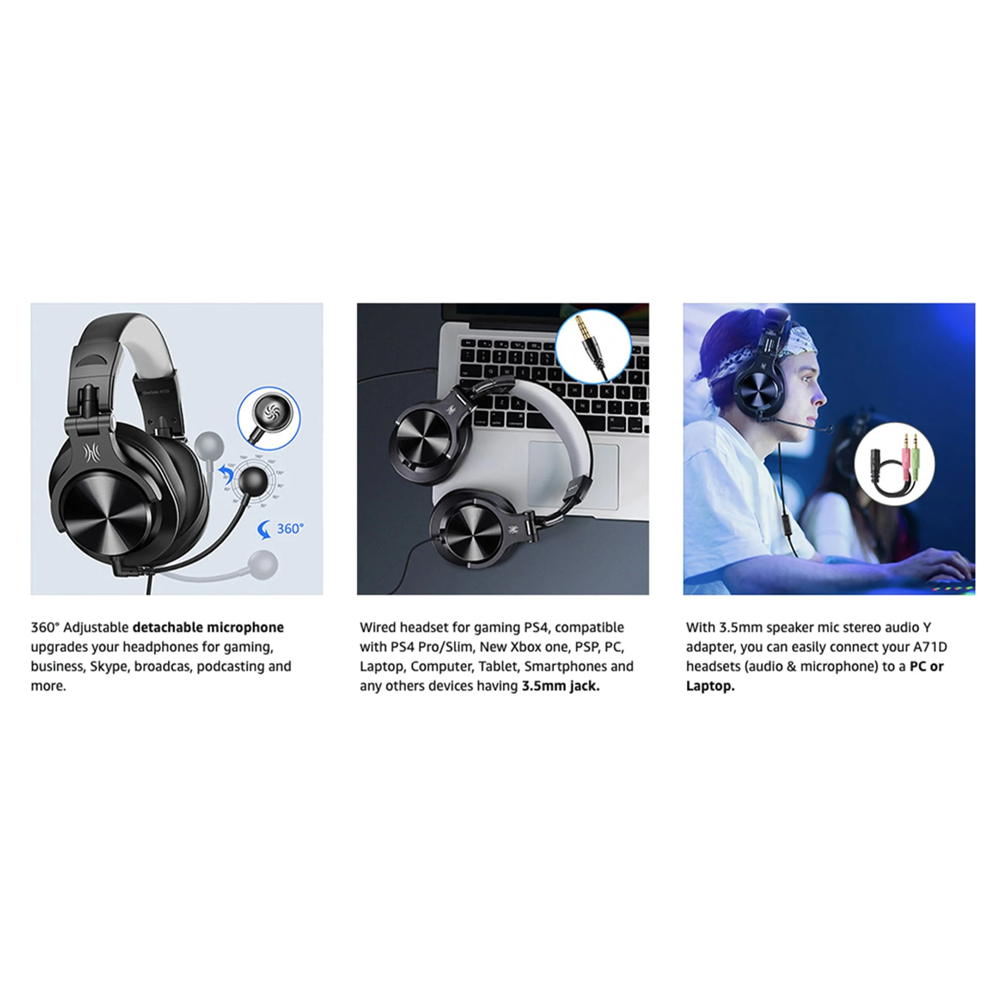 OneOdio A71D Computer Gaming Wired Over Ear Headset with Detachable Microphone - Image 7