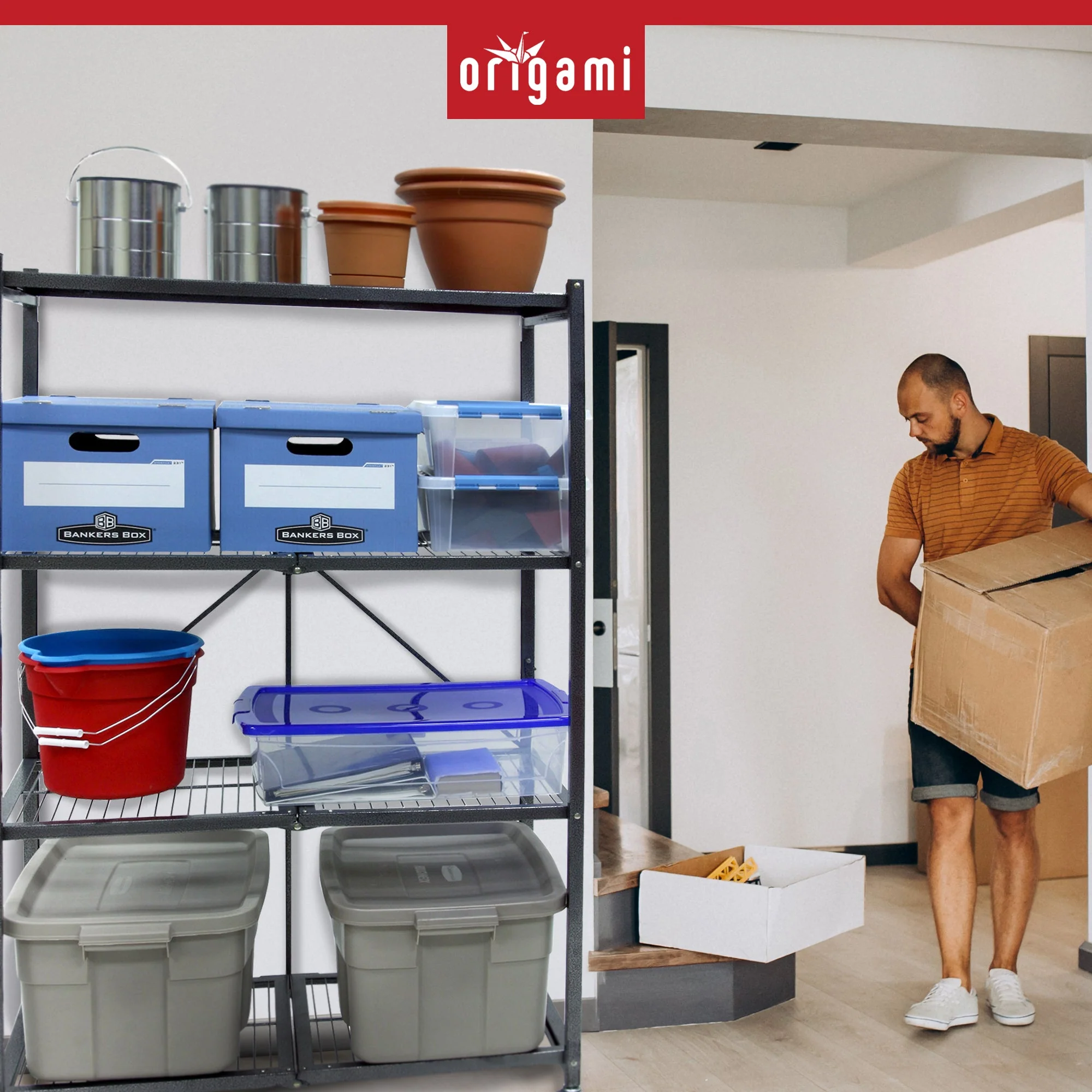 Origami 4 Tier Multipurpose Folding Storage Organizing Rack with Wheels (2 Pack) - Image 3