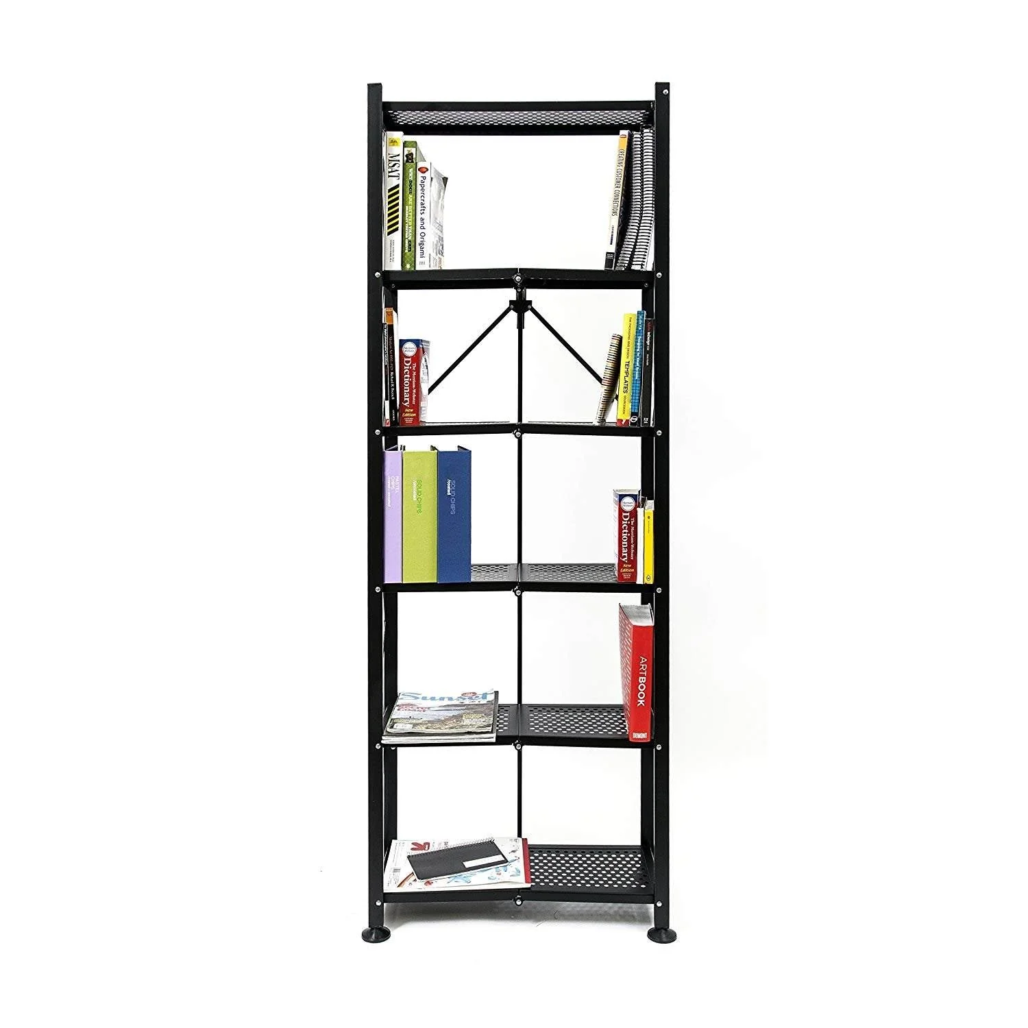 Origami 6 Shelf Bookcase Open Organizer Freestanding Living Room Shelves, Black - Image 7