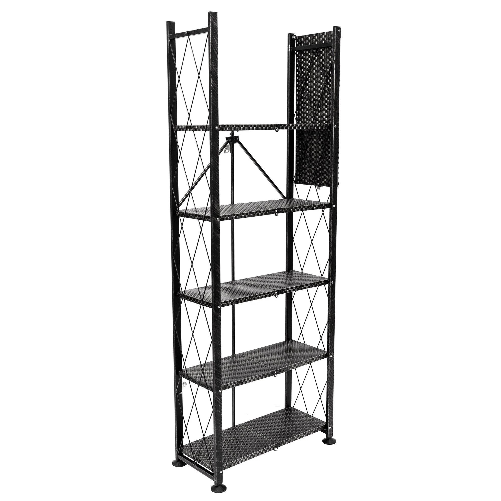 Origami 6 Tier Classic Stamped Steel Bookcase Organizer Storage Rack, Black - Image 9