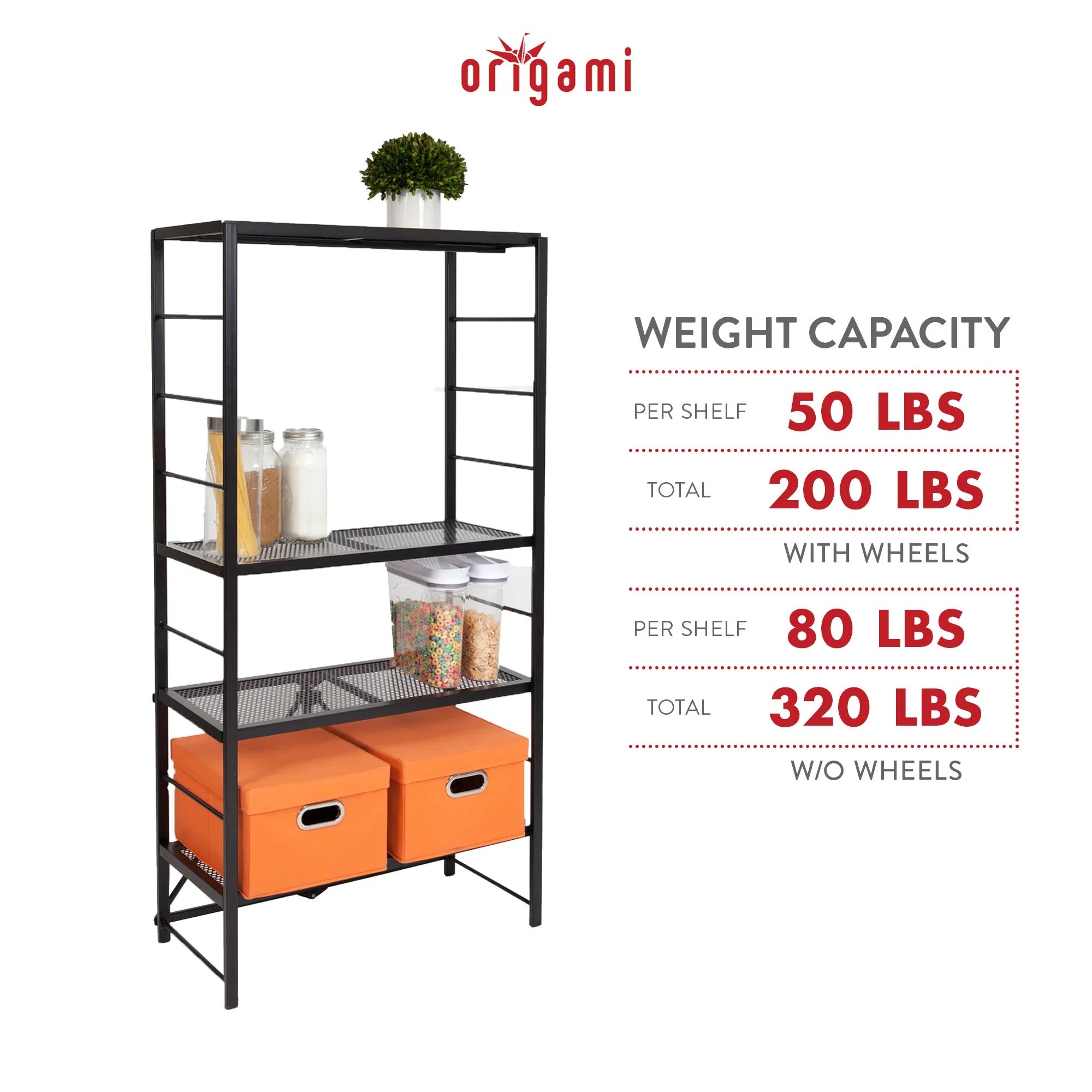 Origami R2 Series Folding Steel Storage Rack with Adjustable Shelves, Black - Image 5