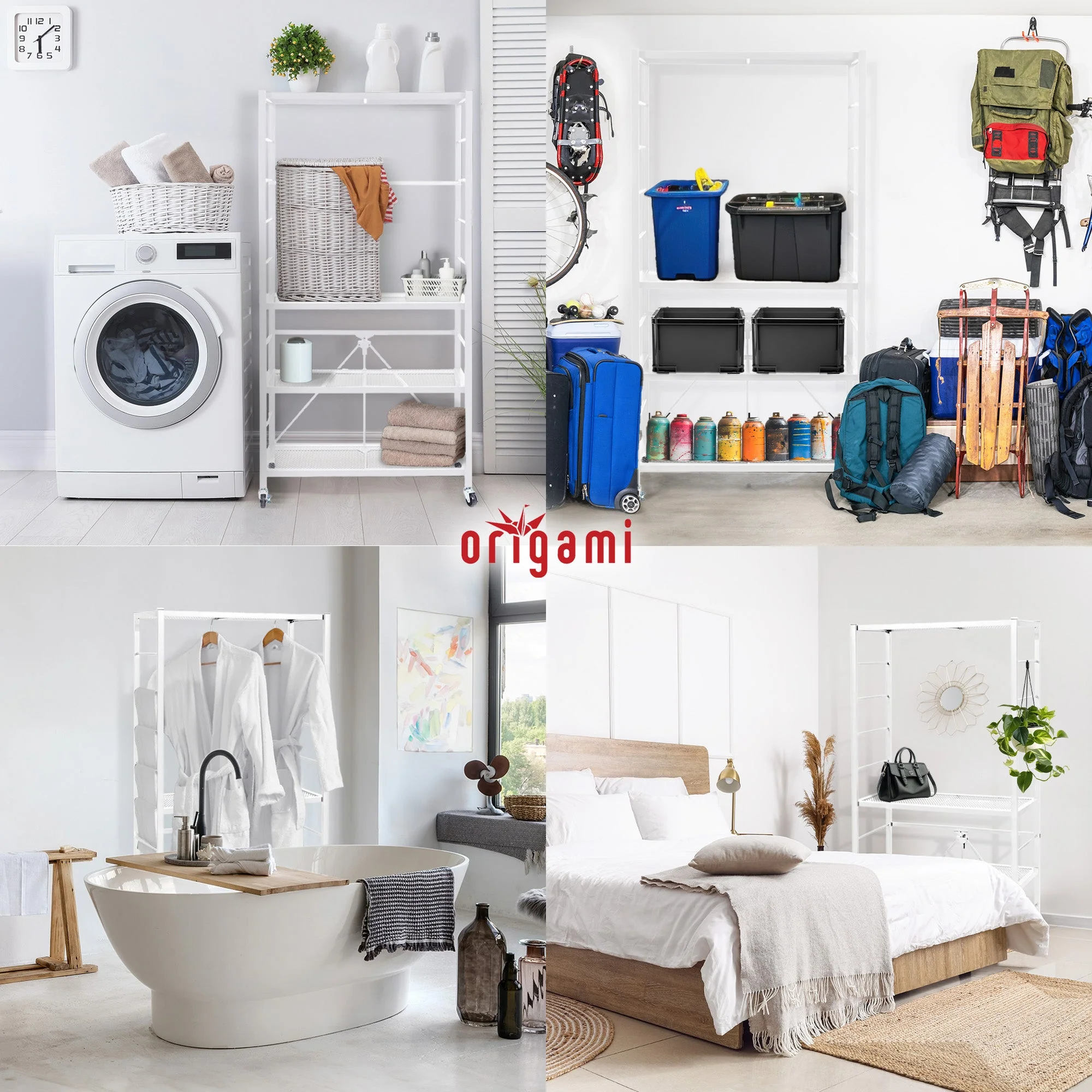 Origami R2 Series Folding Steel Storage Rack with Adjustable Shelves, White - Image 4