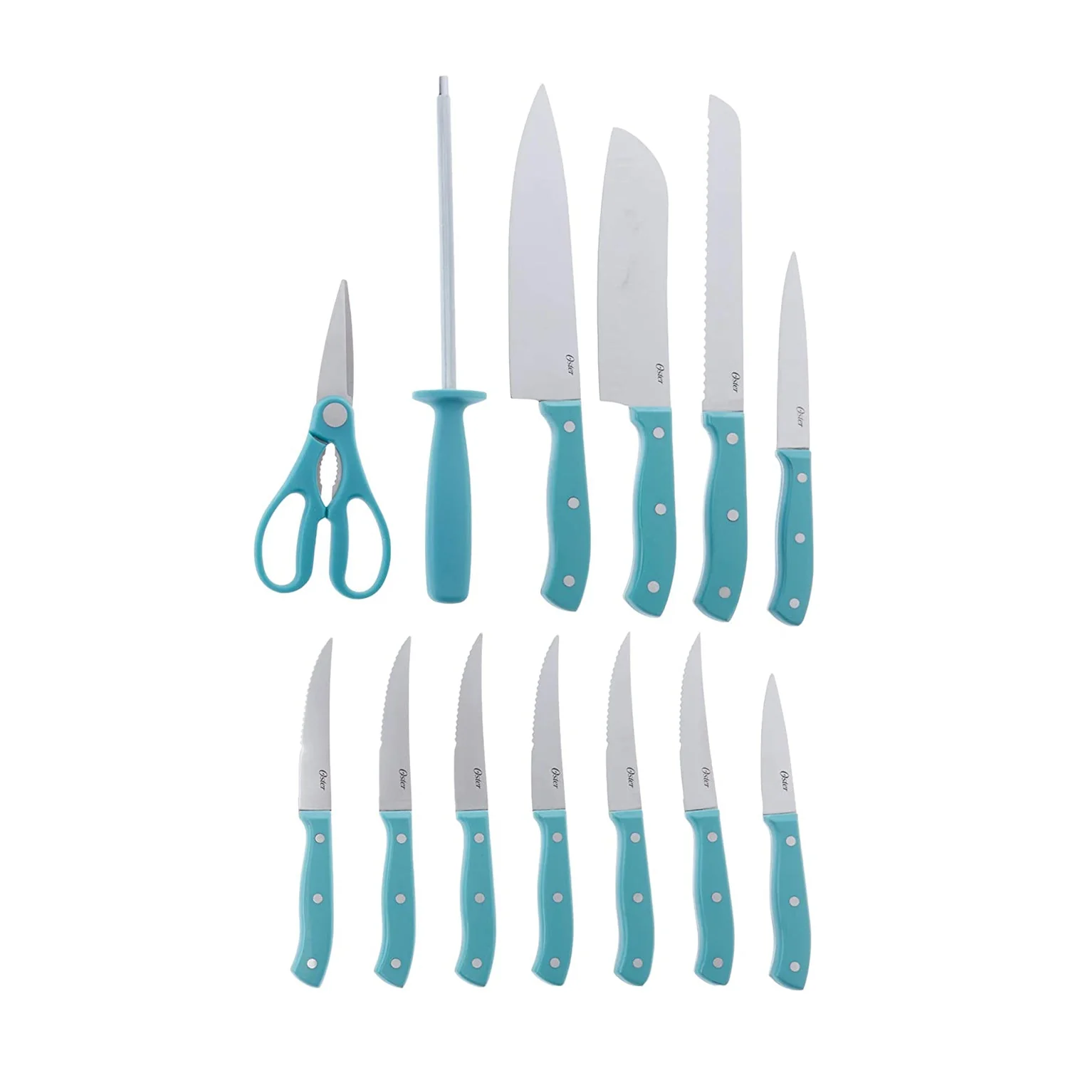 Oster Evansville 14 Piece Stainless Steel Kitchen Knife Cutlery Set, Turquoise - Image 2