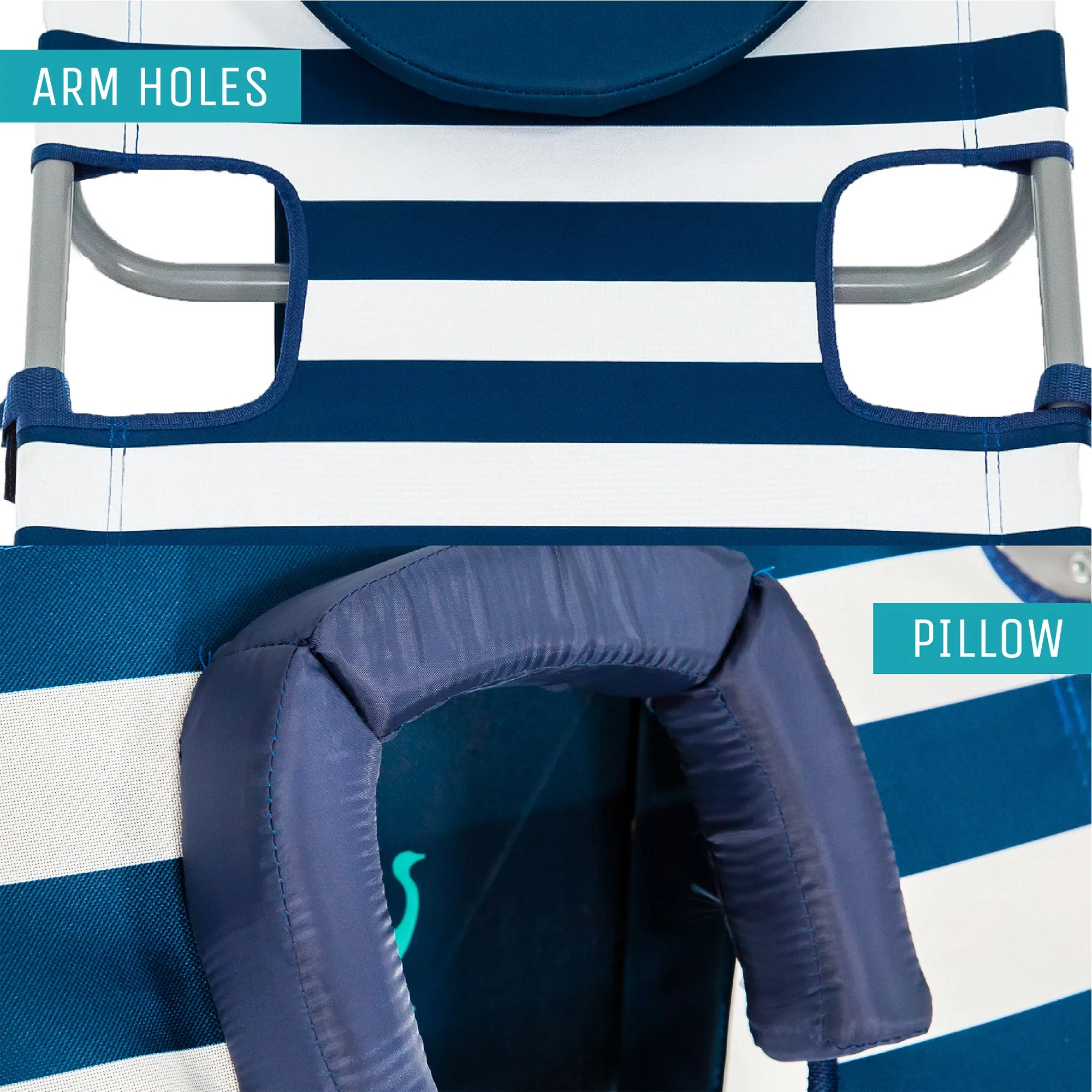 Ostrich 3N1 Altitude 16'' Recline Beach Chair & On Your Back Chair, Striped Blue - Image 4