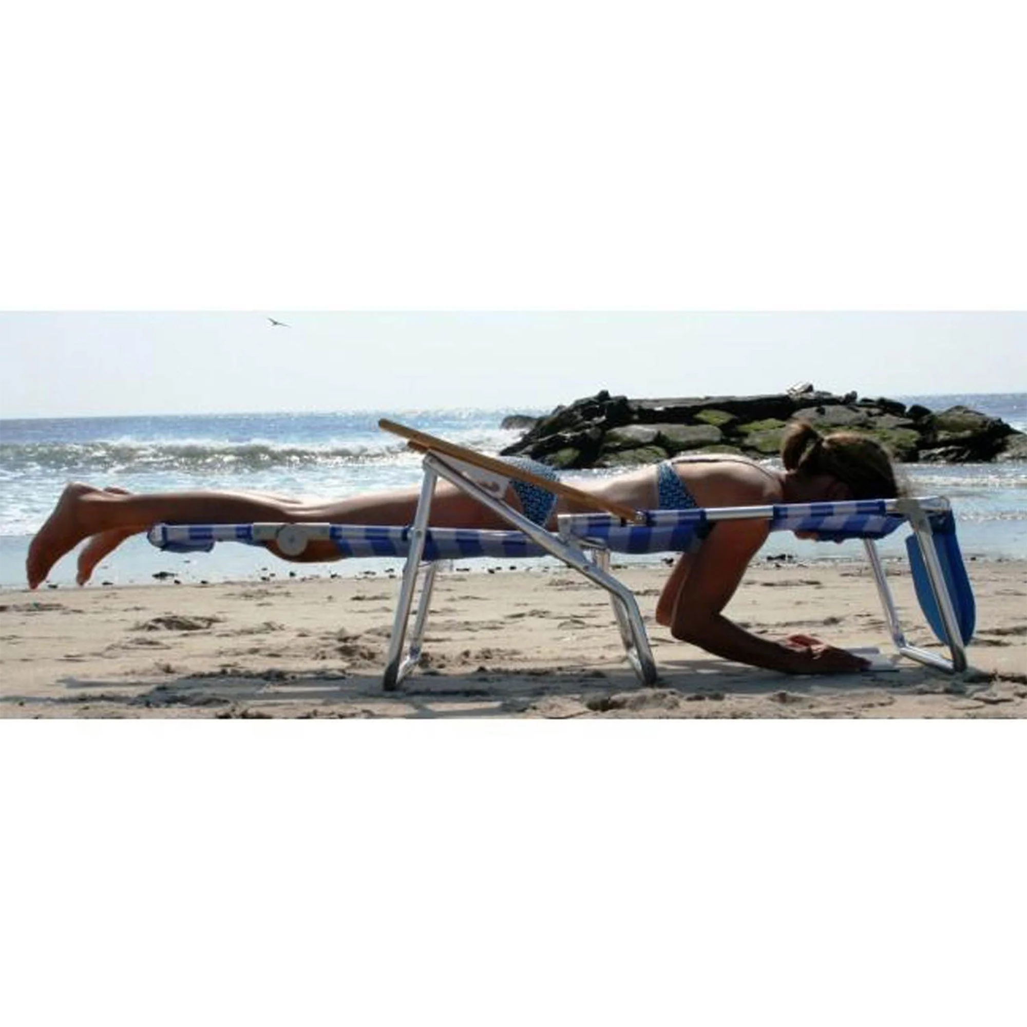Ostrich 3N1 Reclining Beach Chair and On Your Back Beach Chair, Striped Blue - Image 8