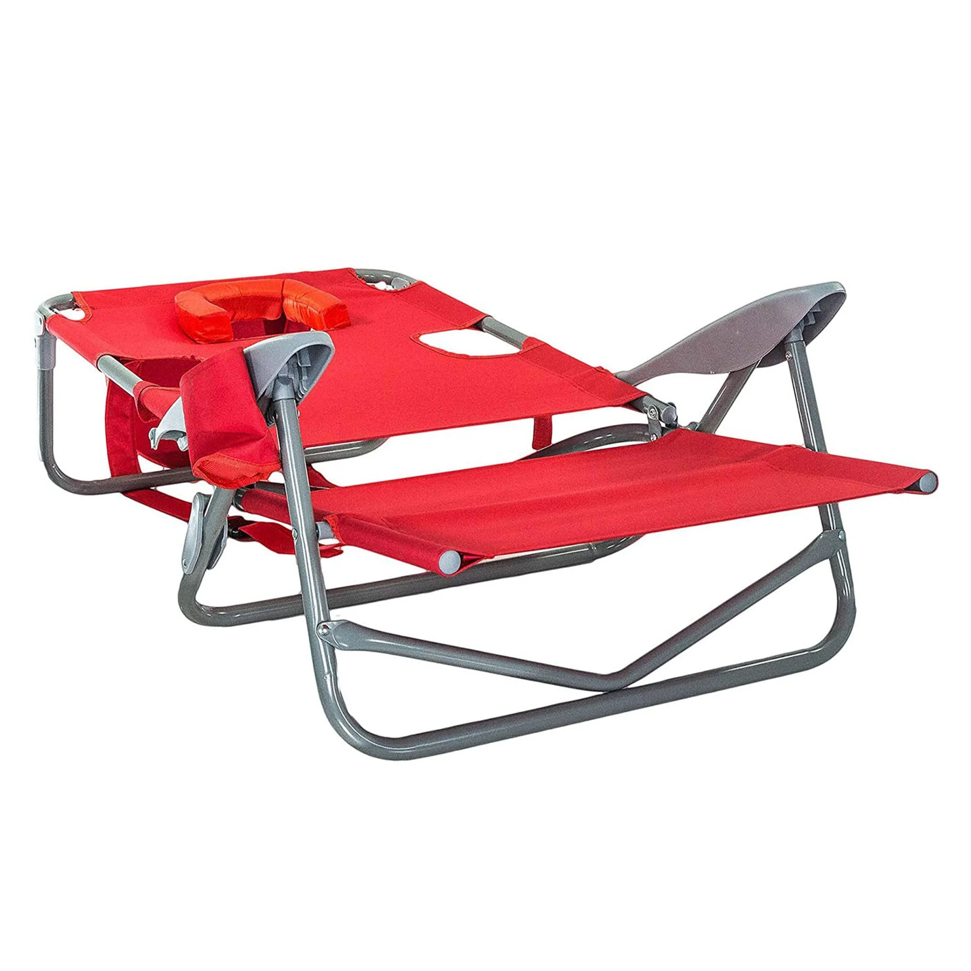 Ostrich Chaise Folding Beach Lounger & On Your Back Reclining Lawn Chair, Red - Image 7