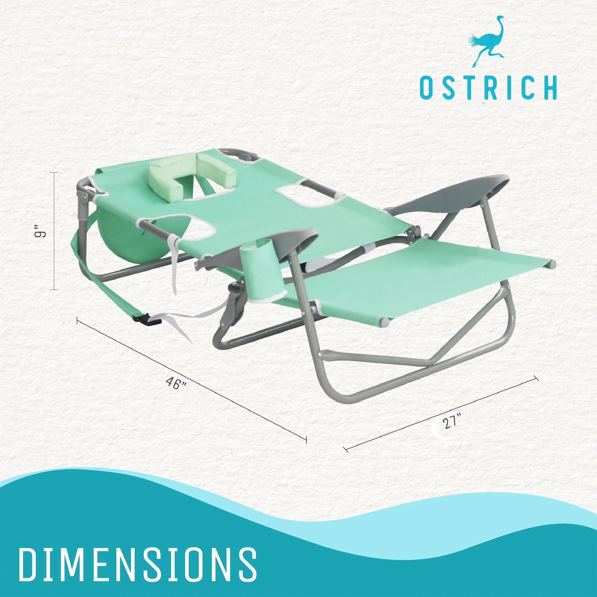 Ostrich Chaise Lounge Beach Chair with On Your Back Camping Lawn Chair, Teal - Image 12