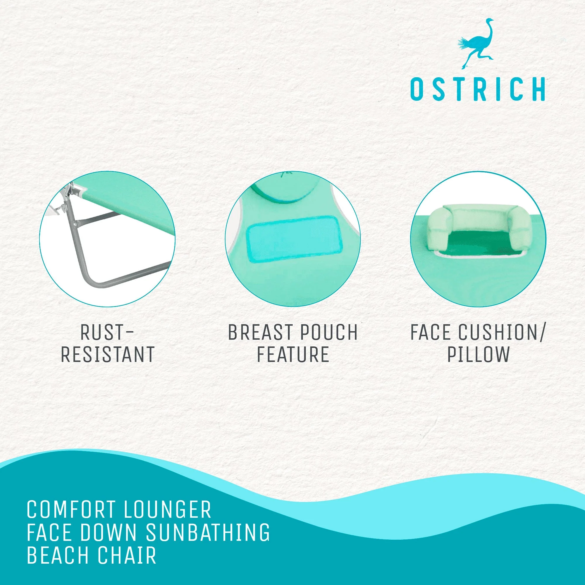 Ostrich Chaise Lounge Folding Chair with Deluxe Padded 3N1 Reclining Chair, Teal - Image 9