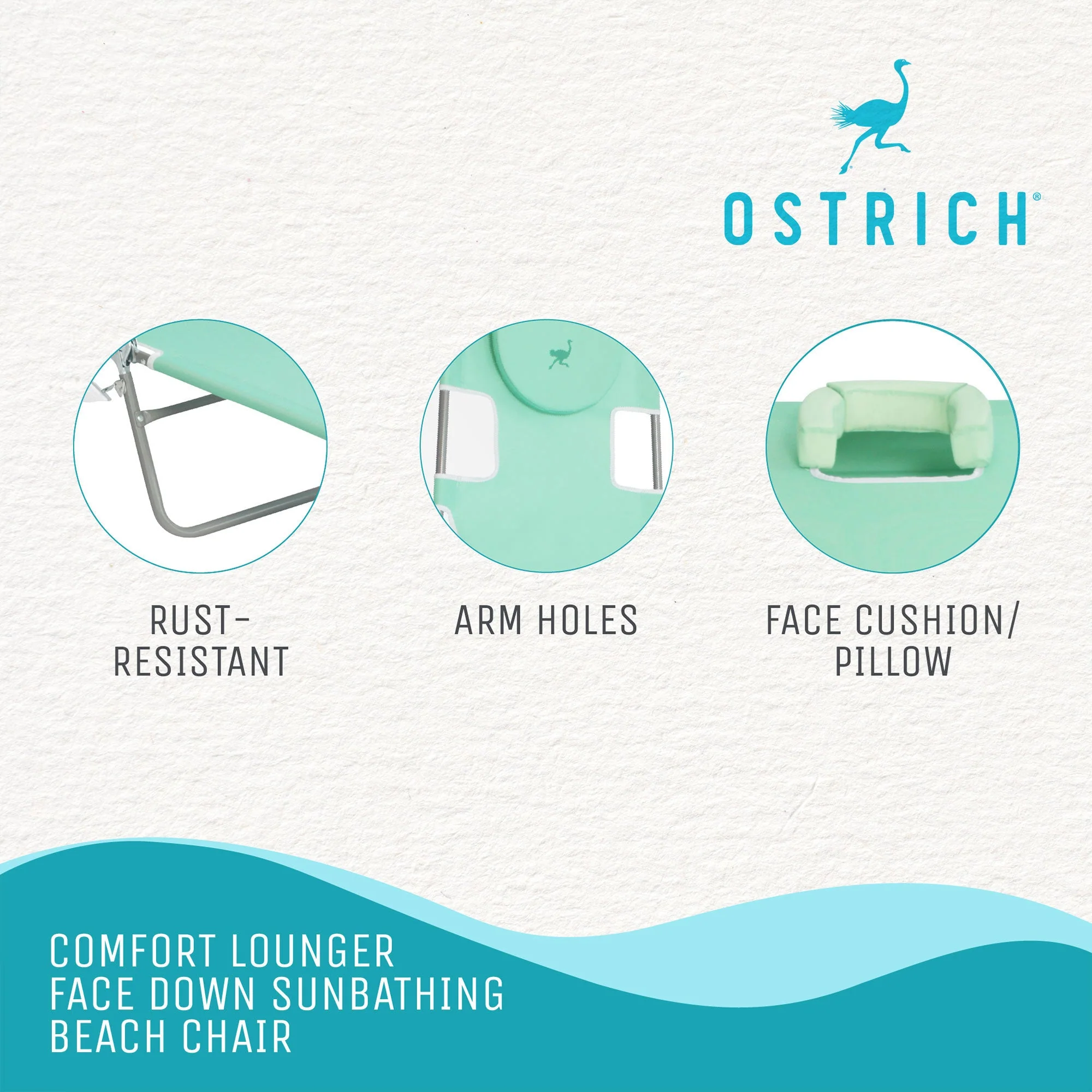 Ostrich Chaise Sunbathing Poolside Beach Chair with Recliner Lounge Chair, Teal - Image 3