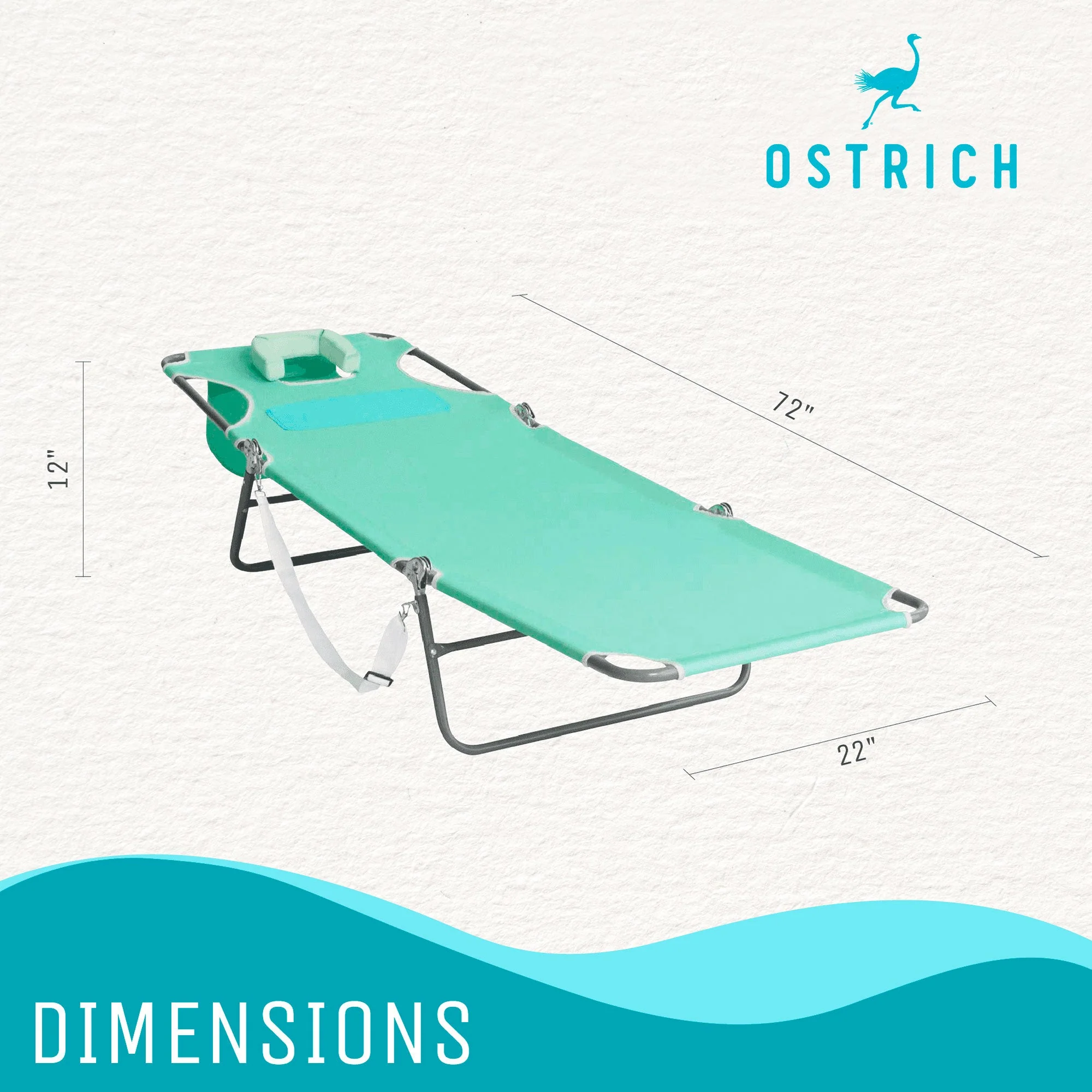 Ostrich Chaise Sunbathing Poolside Beach Chair with Recliner Lounge Chair, Teal - Image 4