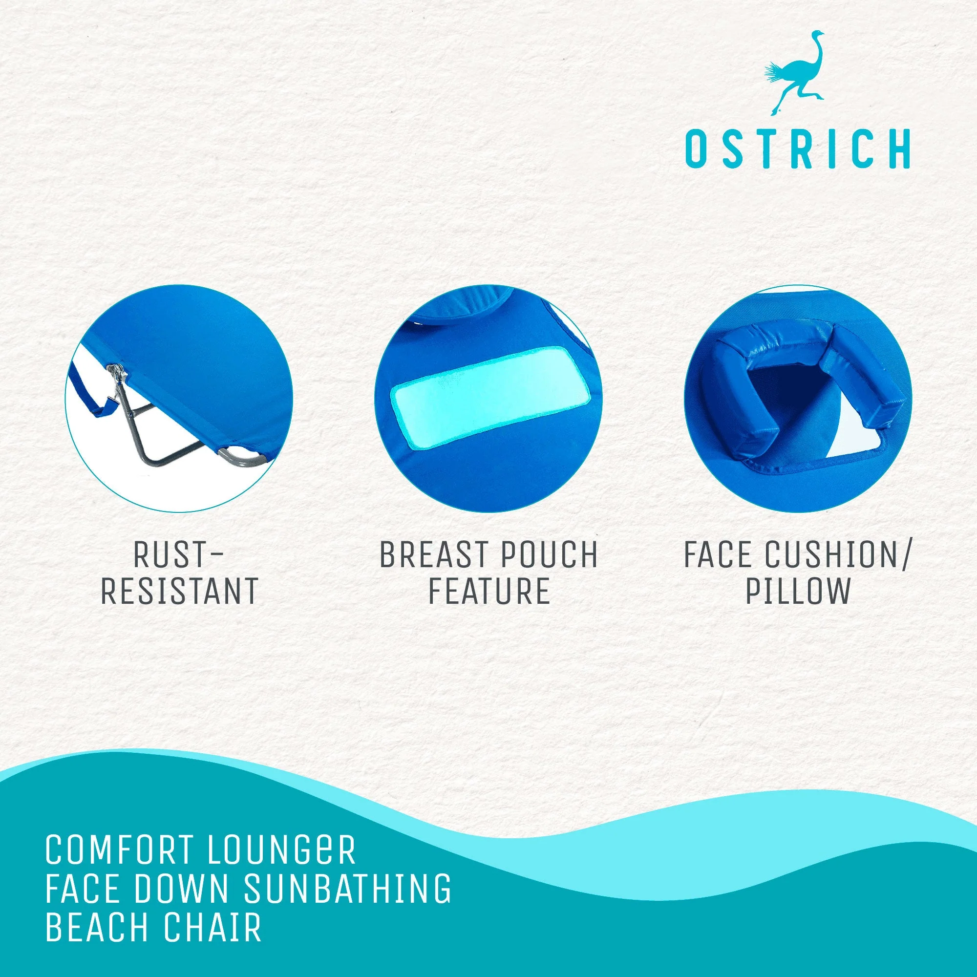 Ostrich Comfort Lounger Face Down Sunbathing Chaise Lounge Beach Chair, (2 Pack) - Image 2