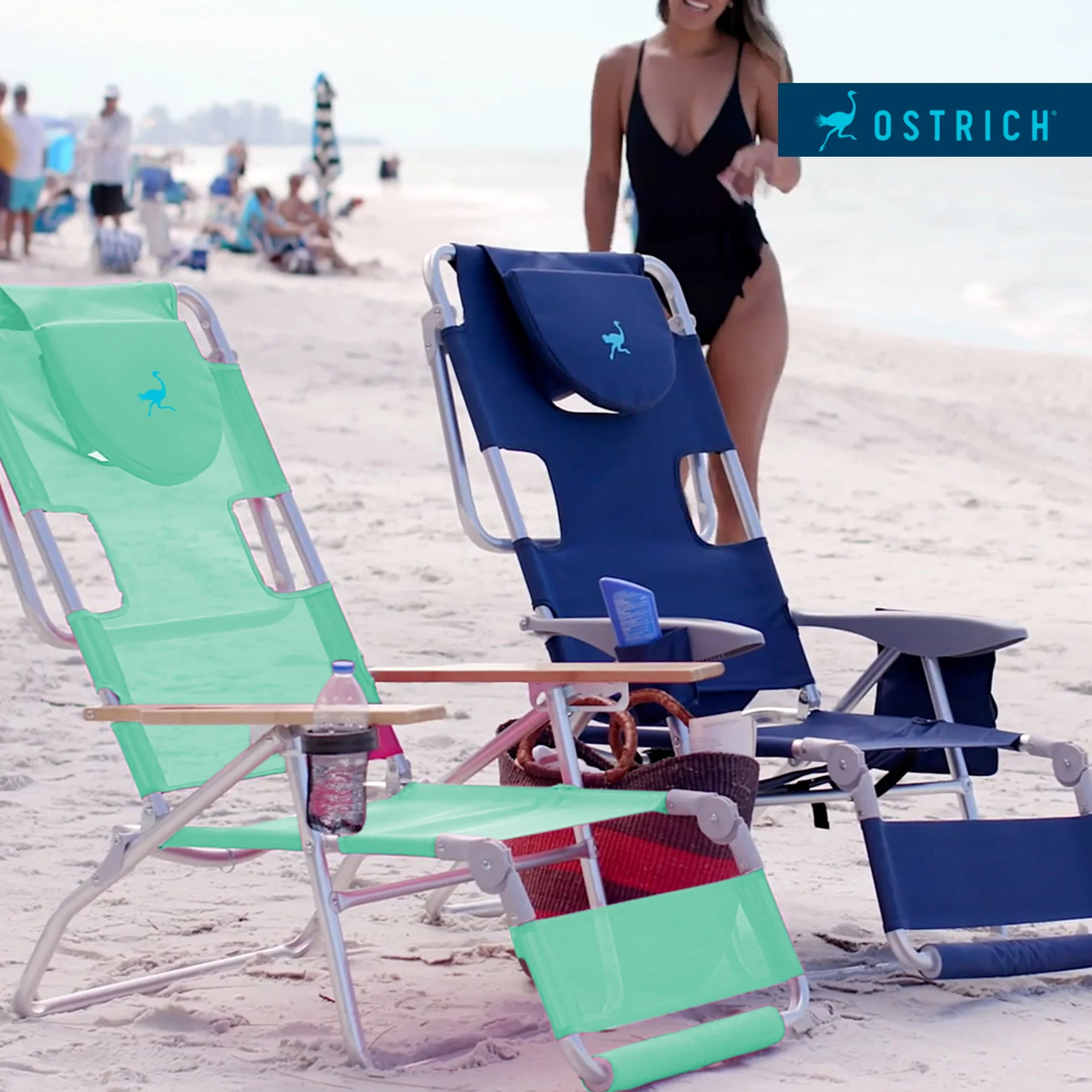 Ostrich Deluxe Padded 3-N-1 Outdoor Folding Reclining Beach Chair, Teal (3 Pack) - Image 5