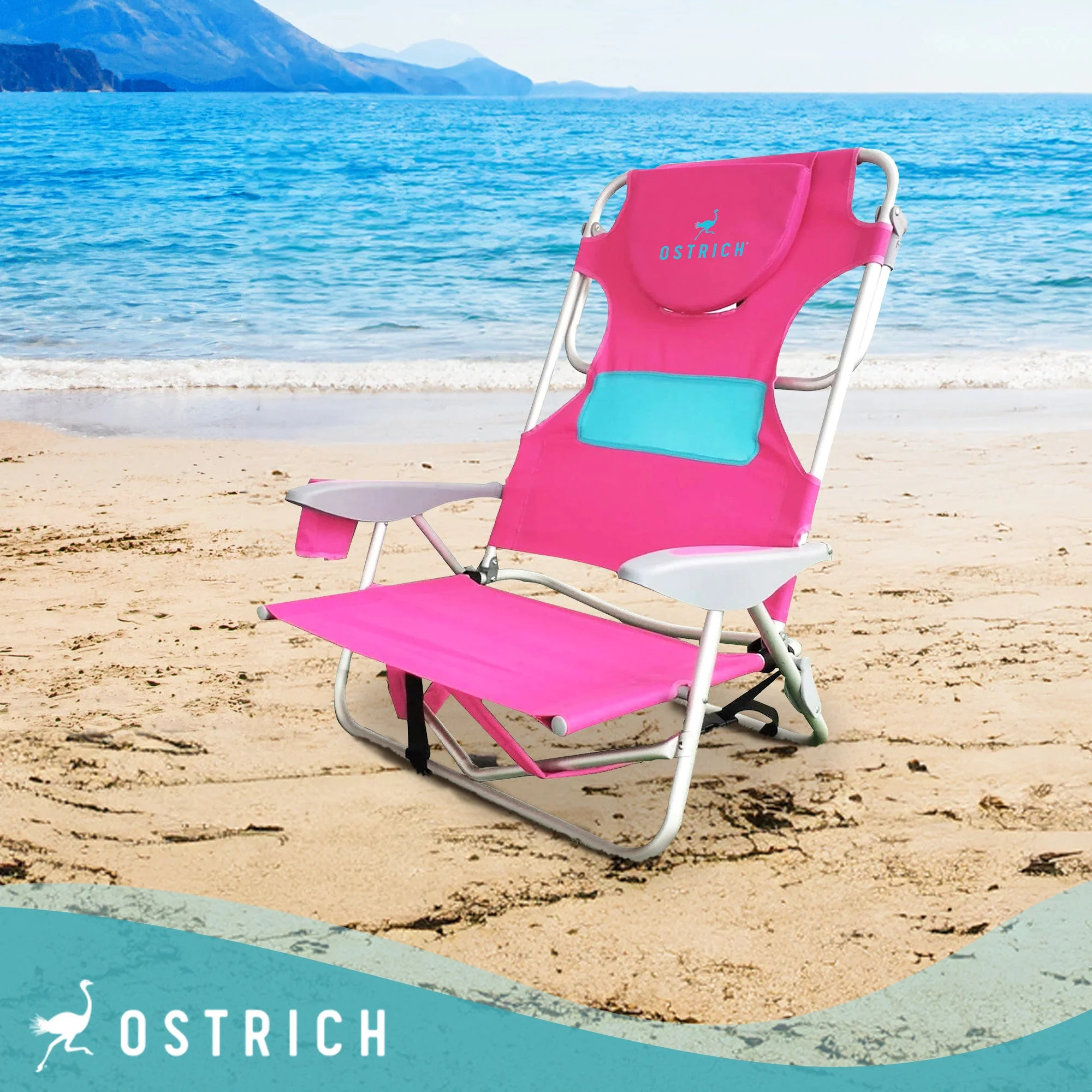 Ostrich Ladies Comfort Backpacker, Outdoor Beach Pool Reclining Chair, Pink - Image 5
