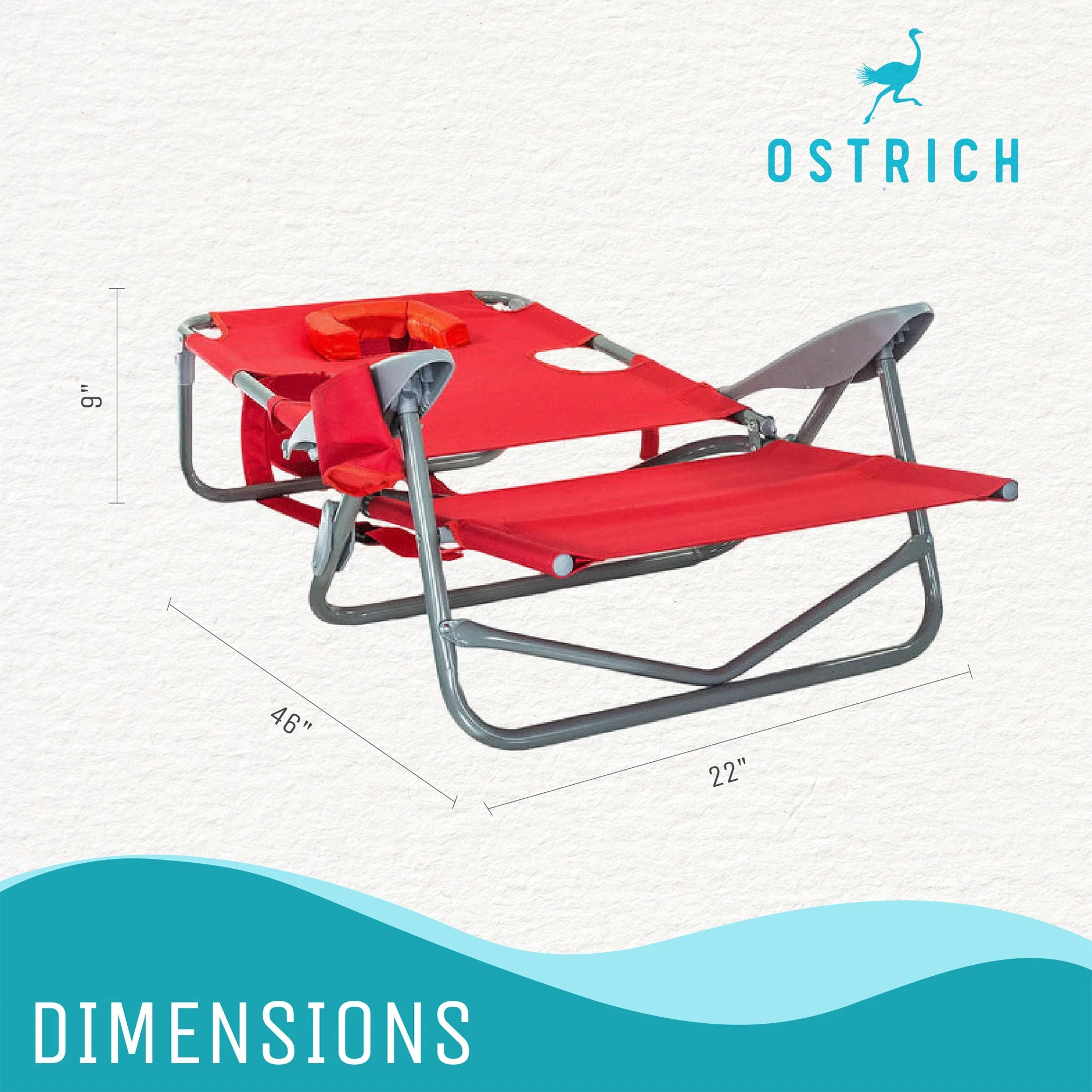 Ostrich On Your Back Folding Reclining Outdoor Camping Lawn Chair, Red (2 Pack) - Image 9