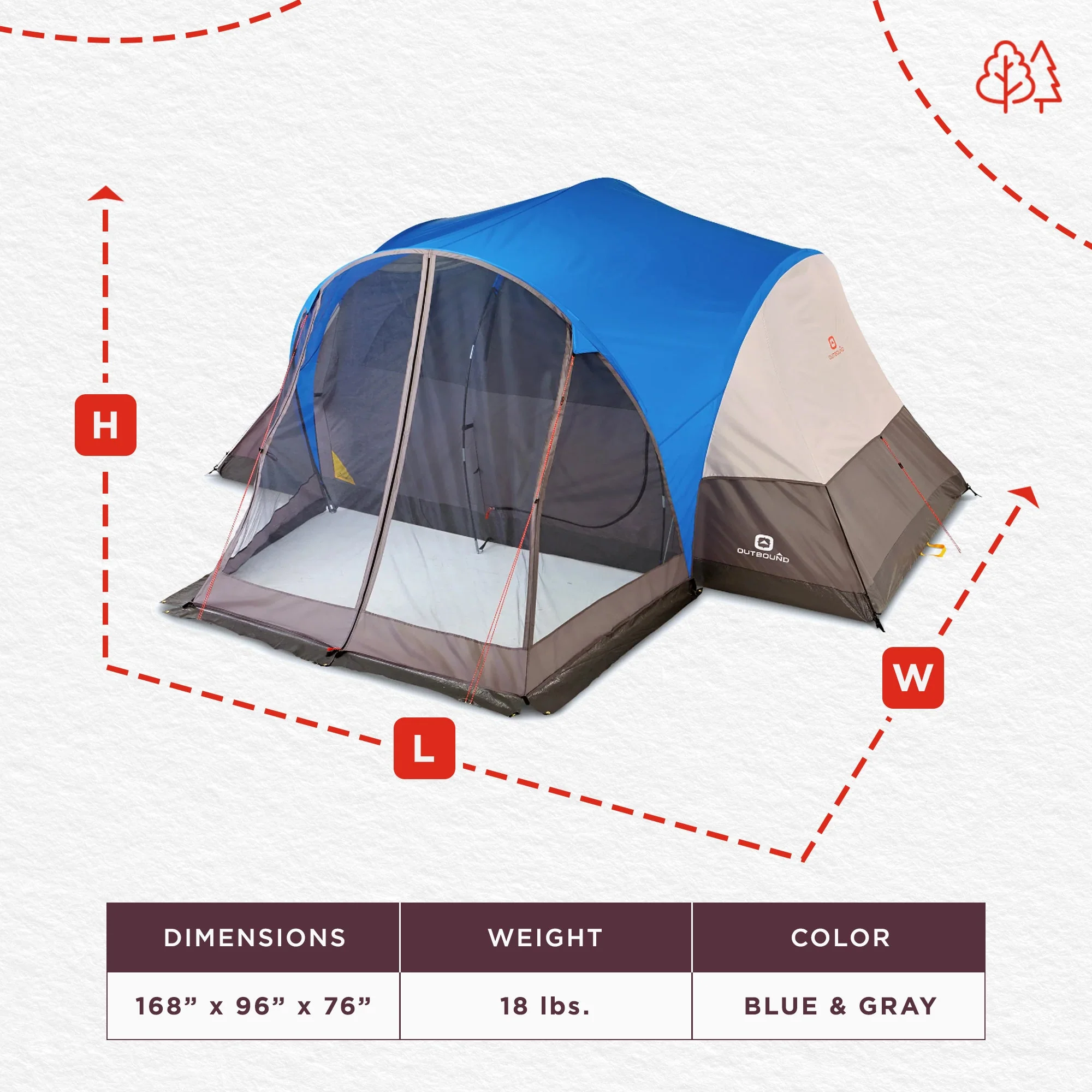 Outbound 8 Person 3 Season Easy Up Camping Dome Tent with Rainfly & Porch, Blue - Image 11
