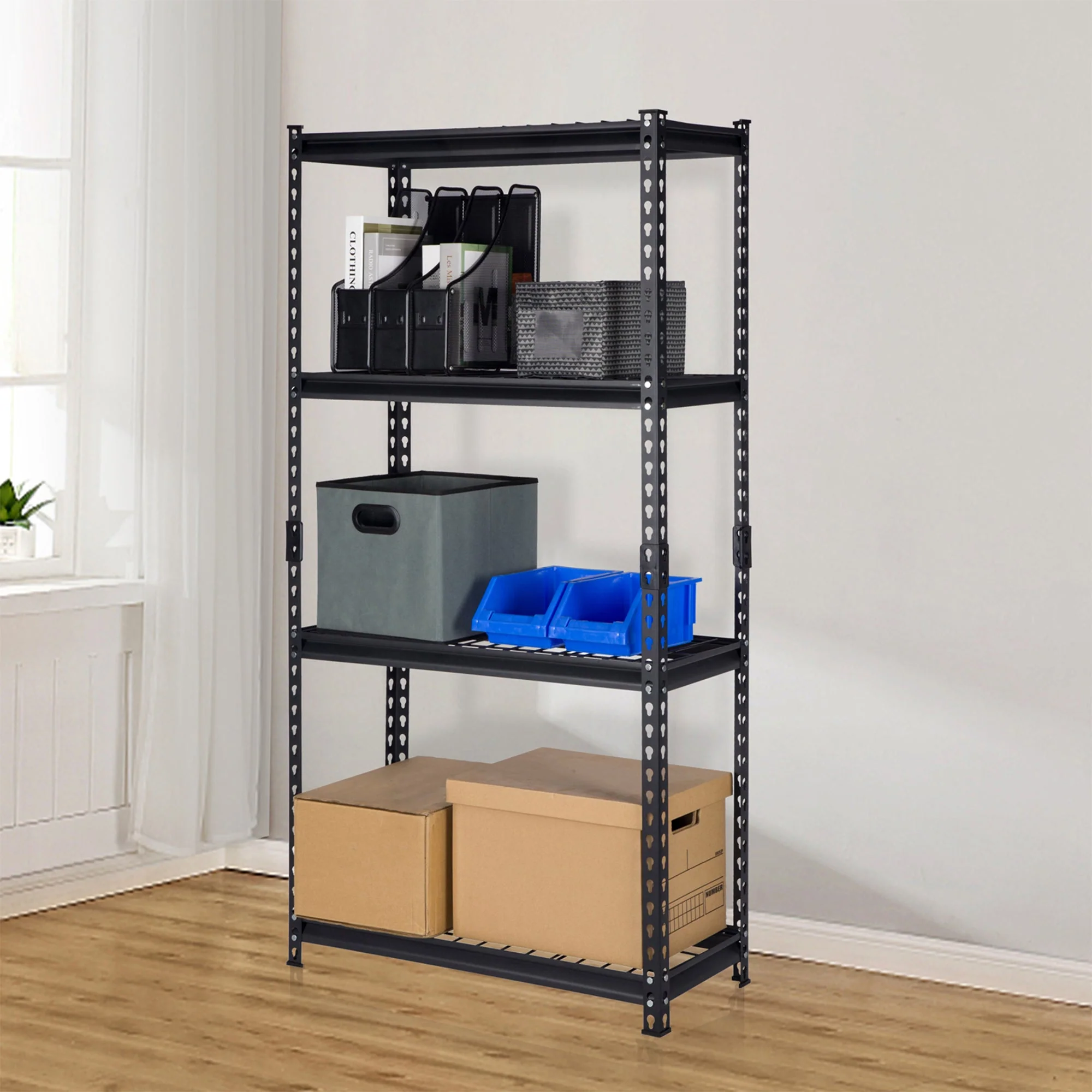 Pachira 30"W x 60"H 4 Shelf Steel Shelving for Home and Office Organizing, Black - Image 7