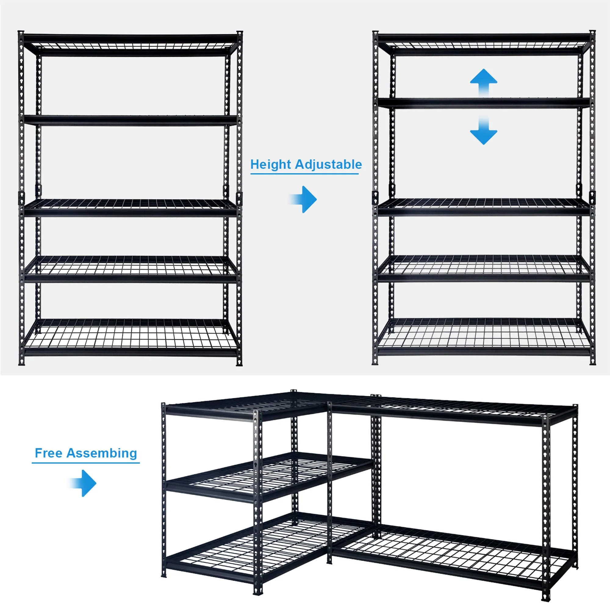 Pachira 60"W x 72"H 5 Shelf Steel Shelving for Home and Office Organizing, Black - Image 3