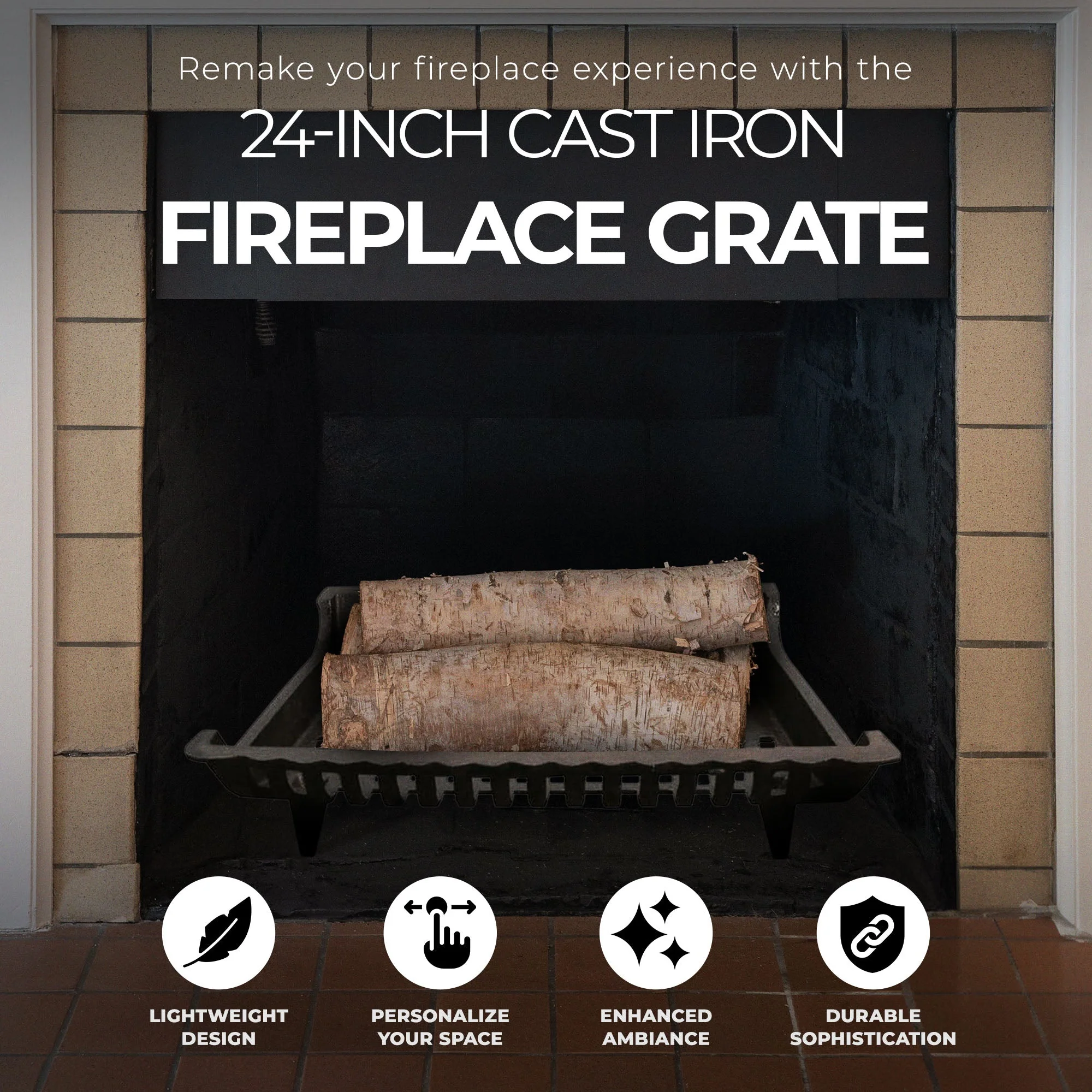 Panacea 24 Inch Cast Iron Fireplace Grate for Fireplace Log Carriers and Holders - Image 4
