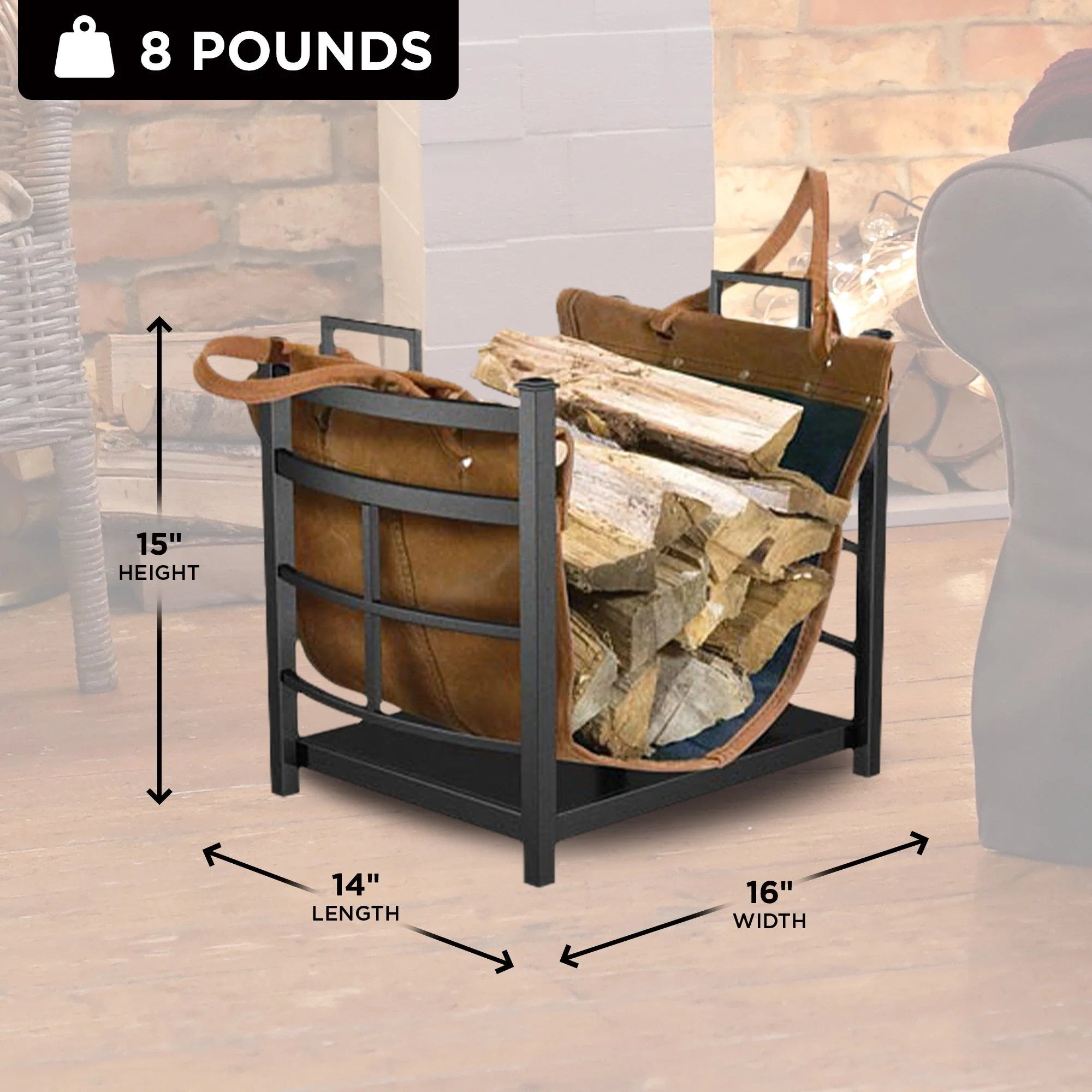 Panacea Mission Log Bin with Synthetic Leather and Alloy Steel Log Carrier Rack - Image 2
