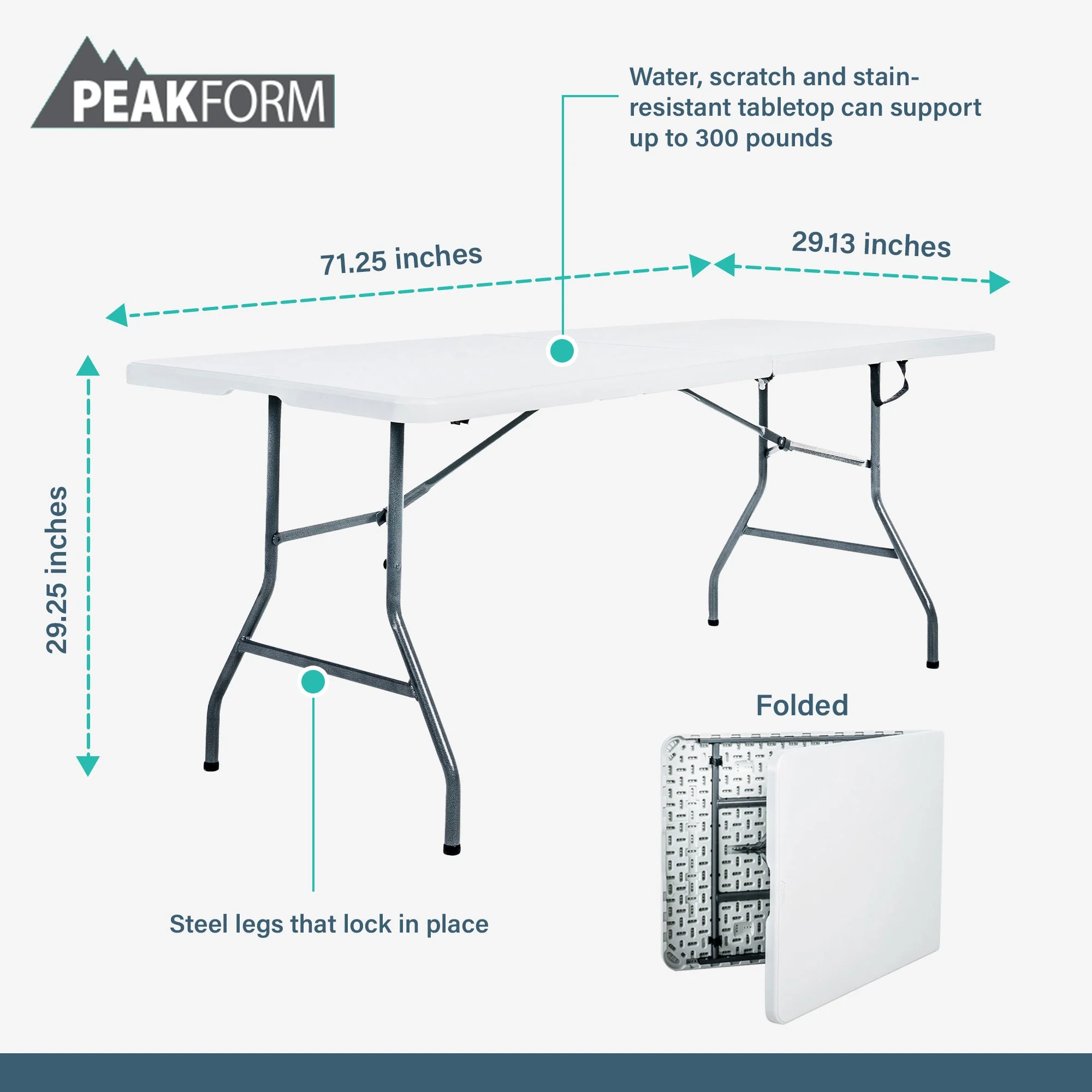 Peakform Compact Fold In Half Banquet Table for Indoor Outdoor Use, 6 Ft, White - Image 3