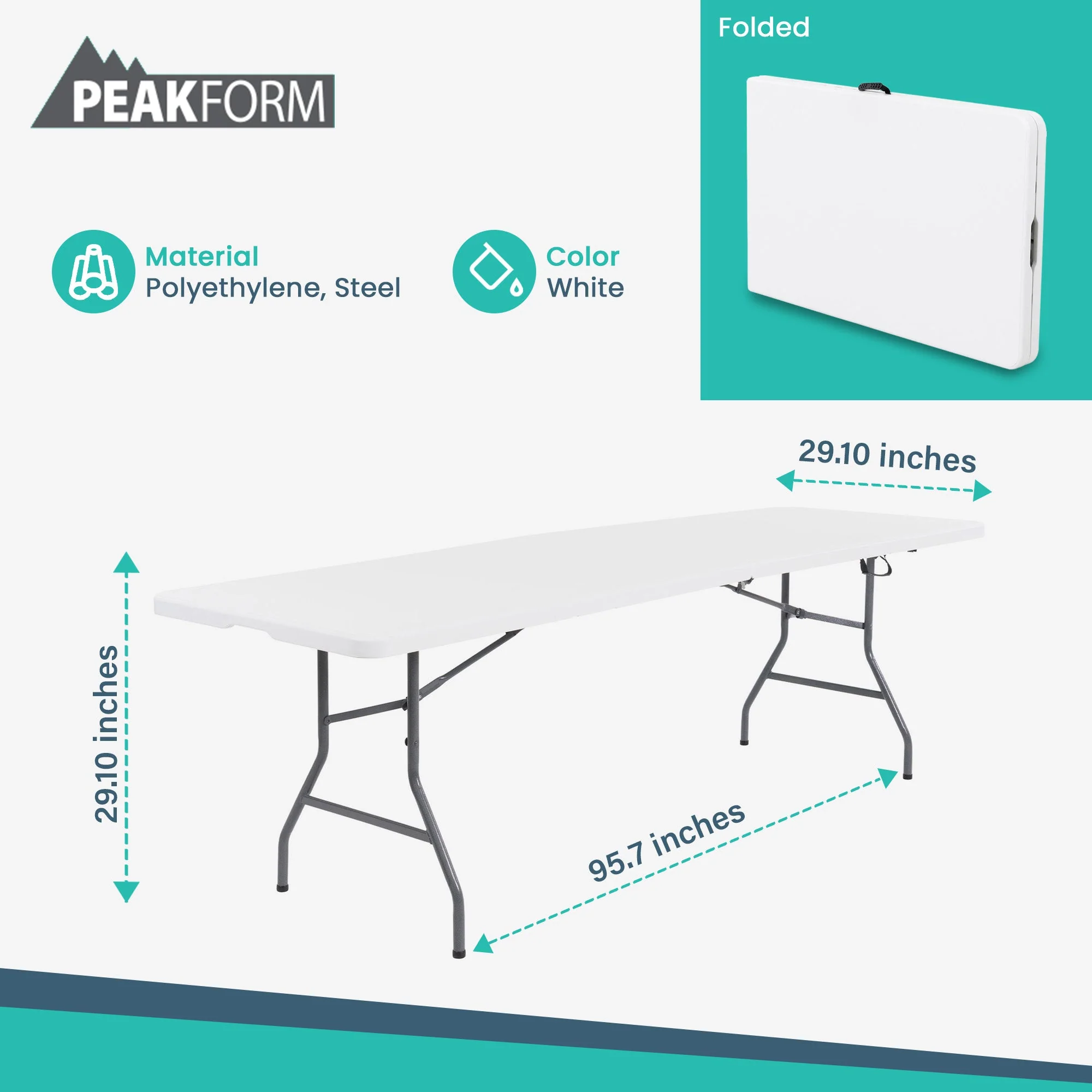 Peakform Compact Fold In Half Banquet Table for Indoor Outdoor Use, 8 Ft, White - Image 4