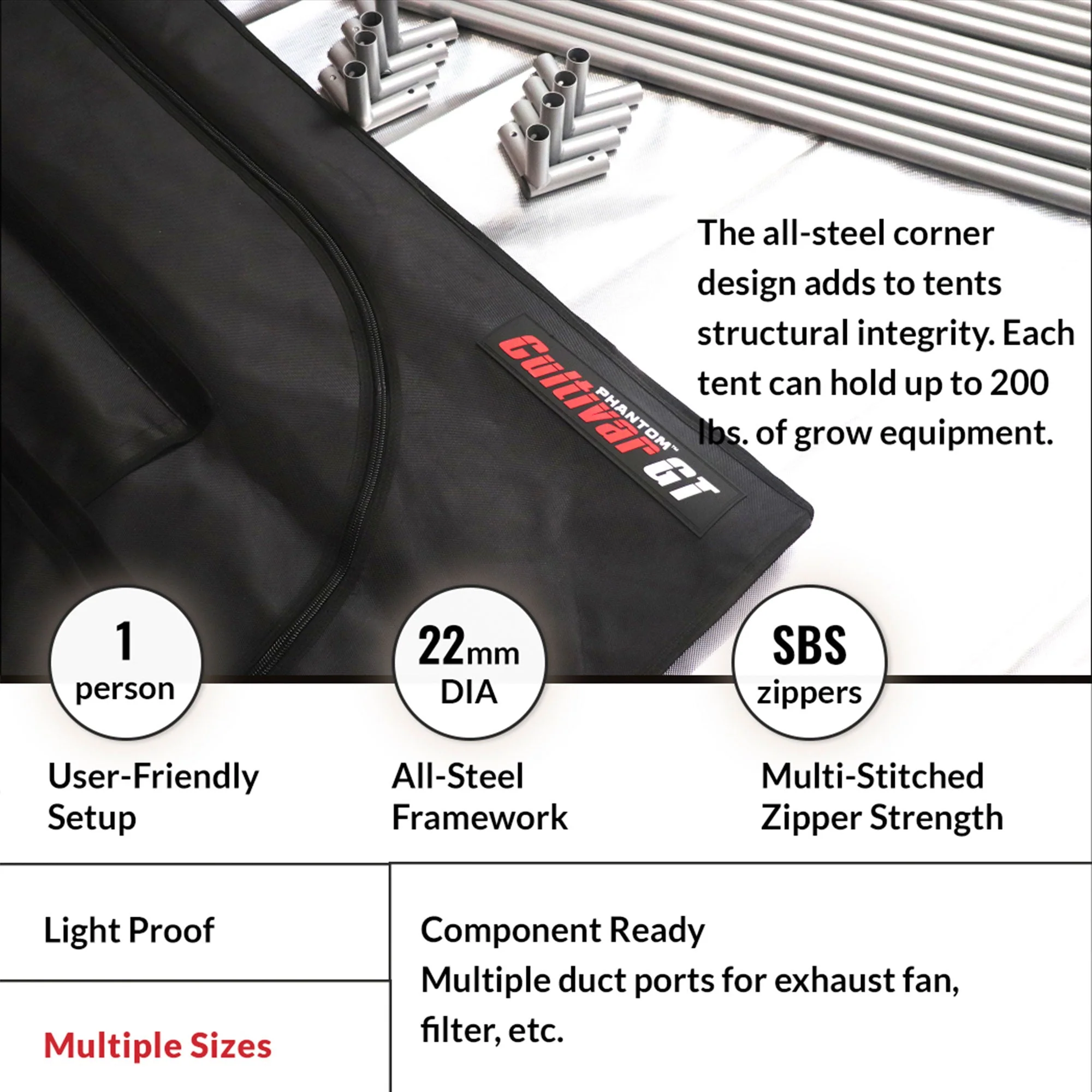 PHANTOM Cultivar GT55 5 x 5’ All Steel Design Grow Tent with 200 Pound Capacity - Image 3