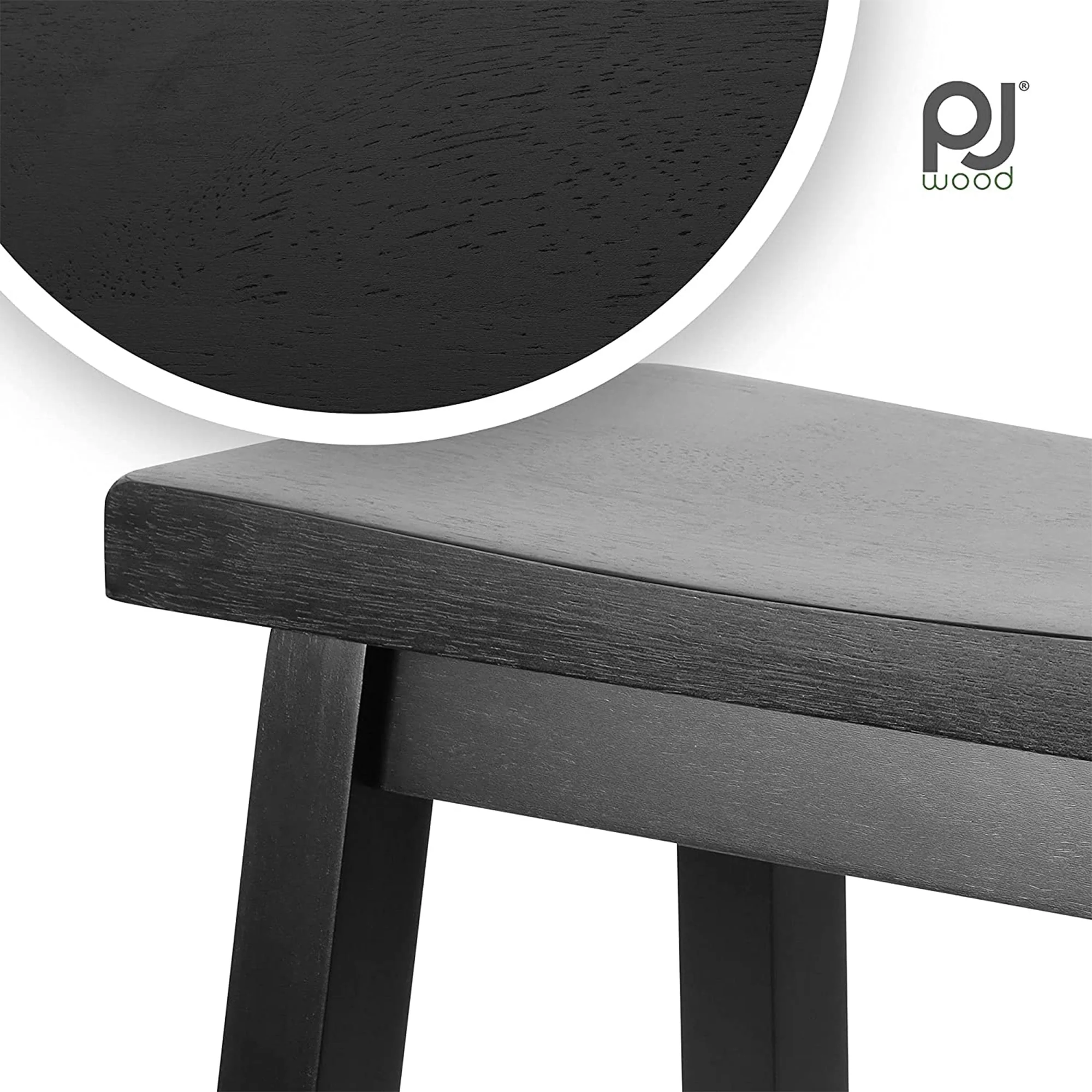 PJ Wood Classic 24 Inch Saddle Seat Kitchen Bar Counter Stool, Black (2 Pack) - Image 6
