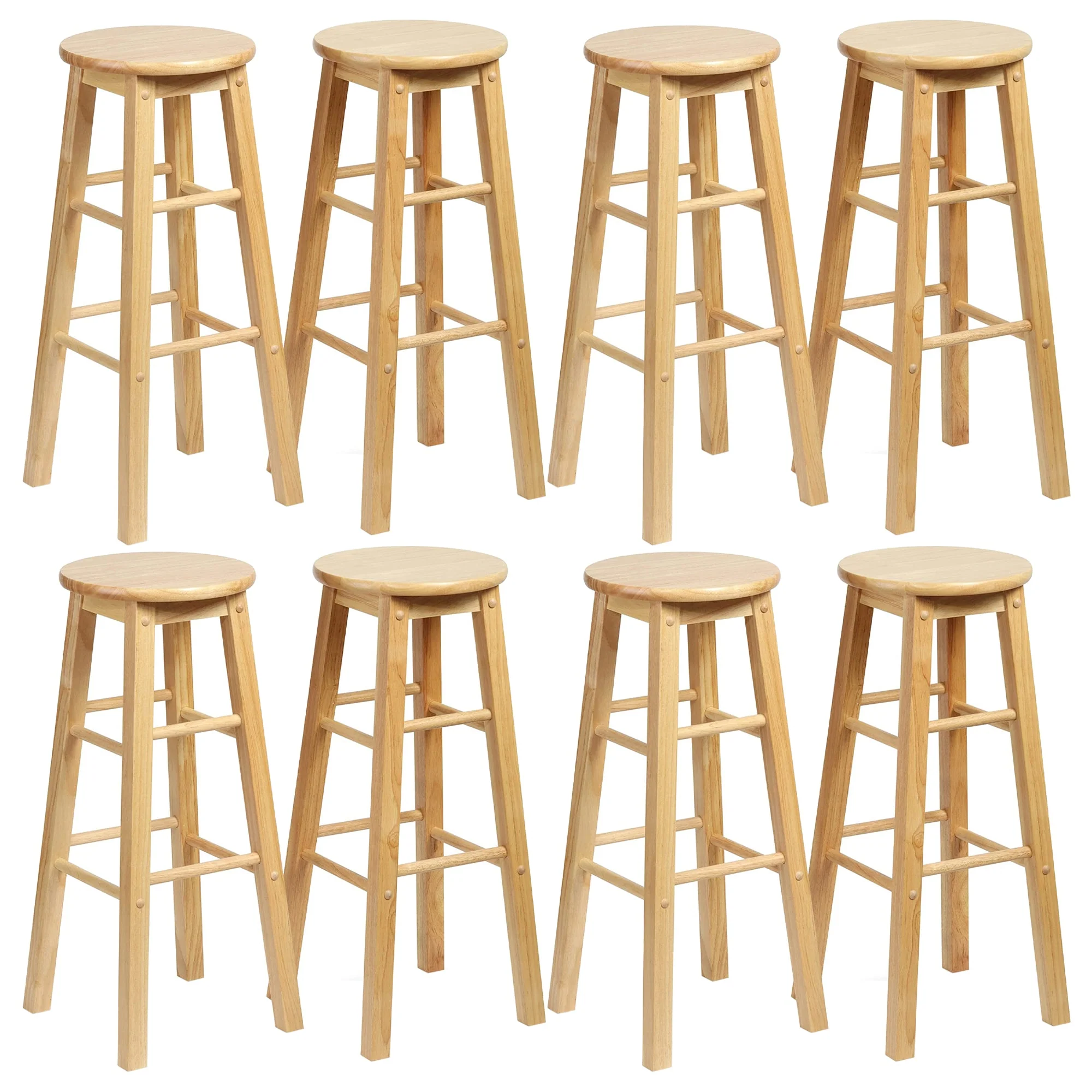 PJ Wood Classic Round Seat 29" Tall Kitchen Counter Stools, Natural (Set of 8)