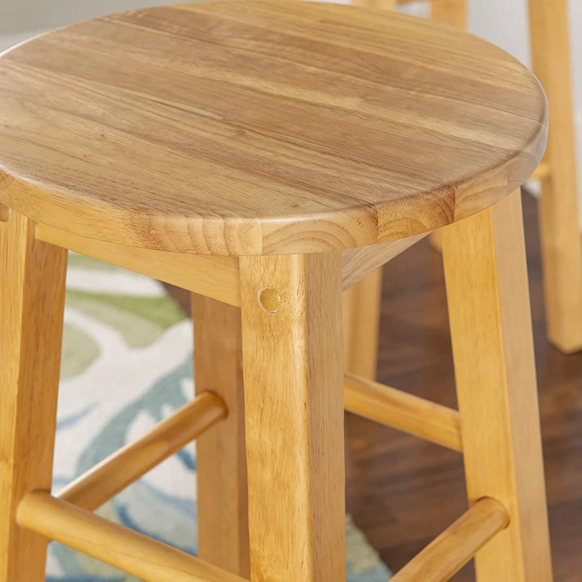 PJ Wood Classic Round Seat 29" Tall Kitchen Counter Stools, Natural (Set of 8) - Image 5