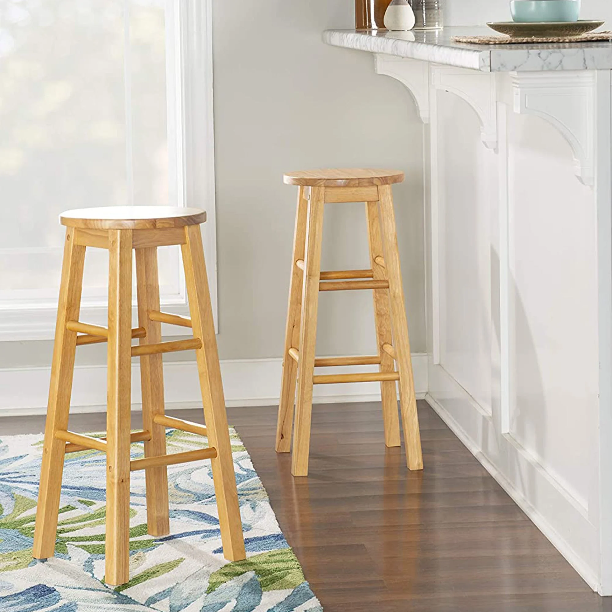 PJ Wood Classic Round Seat 29" Tall Kitchen Counter Stools, Natural (Set of 8) - Image 7