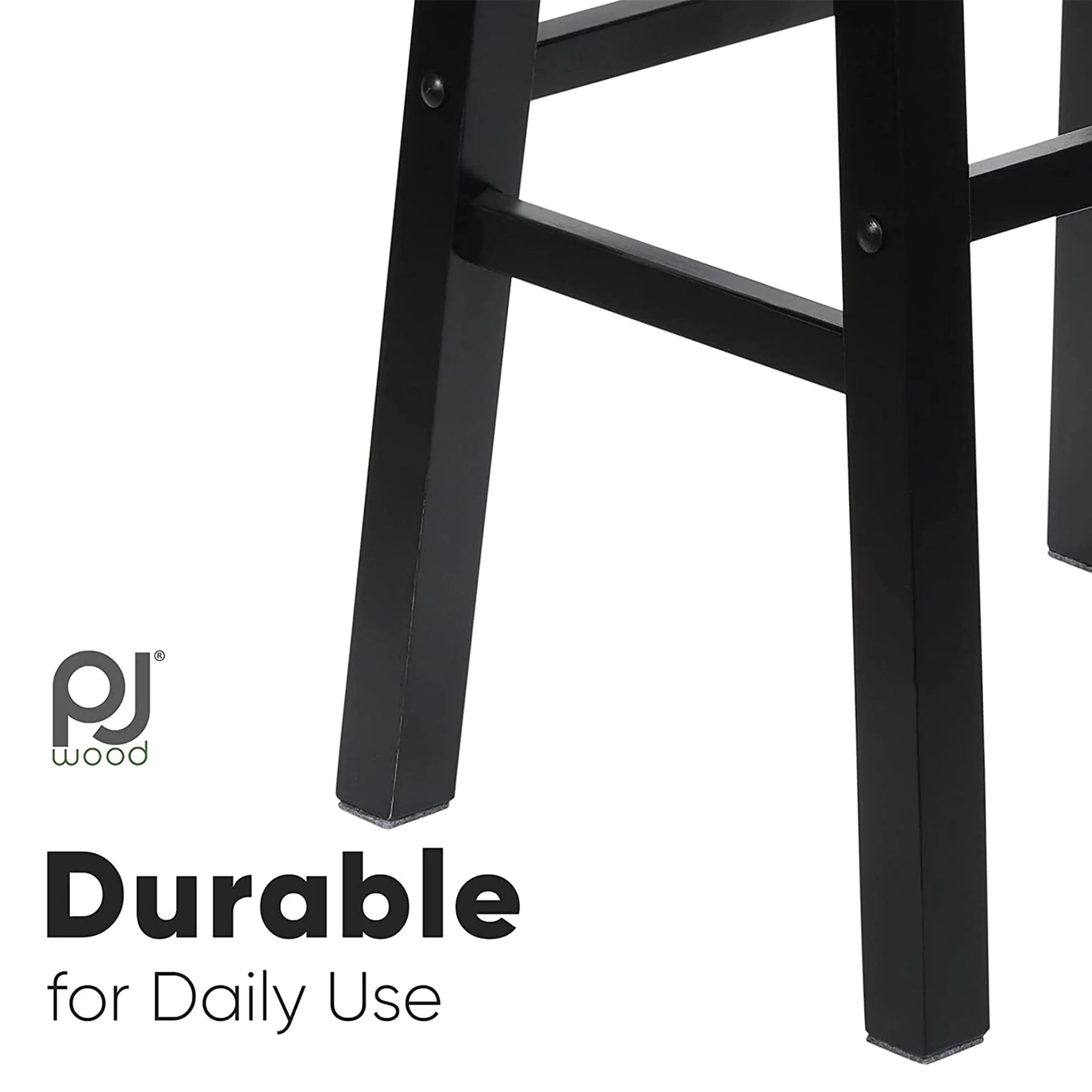 PJ Wood Classic Saddle Seat 24 Inch Kitchen Bar Counter Stool, Black (4 Pack) - Image 8