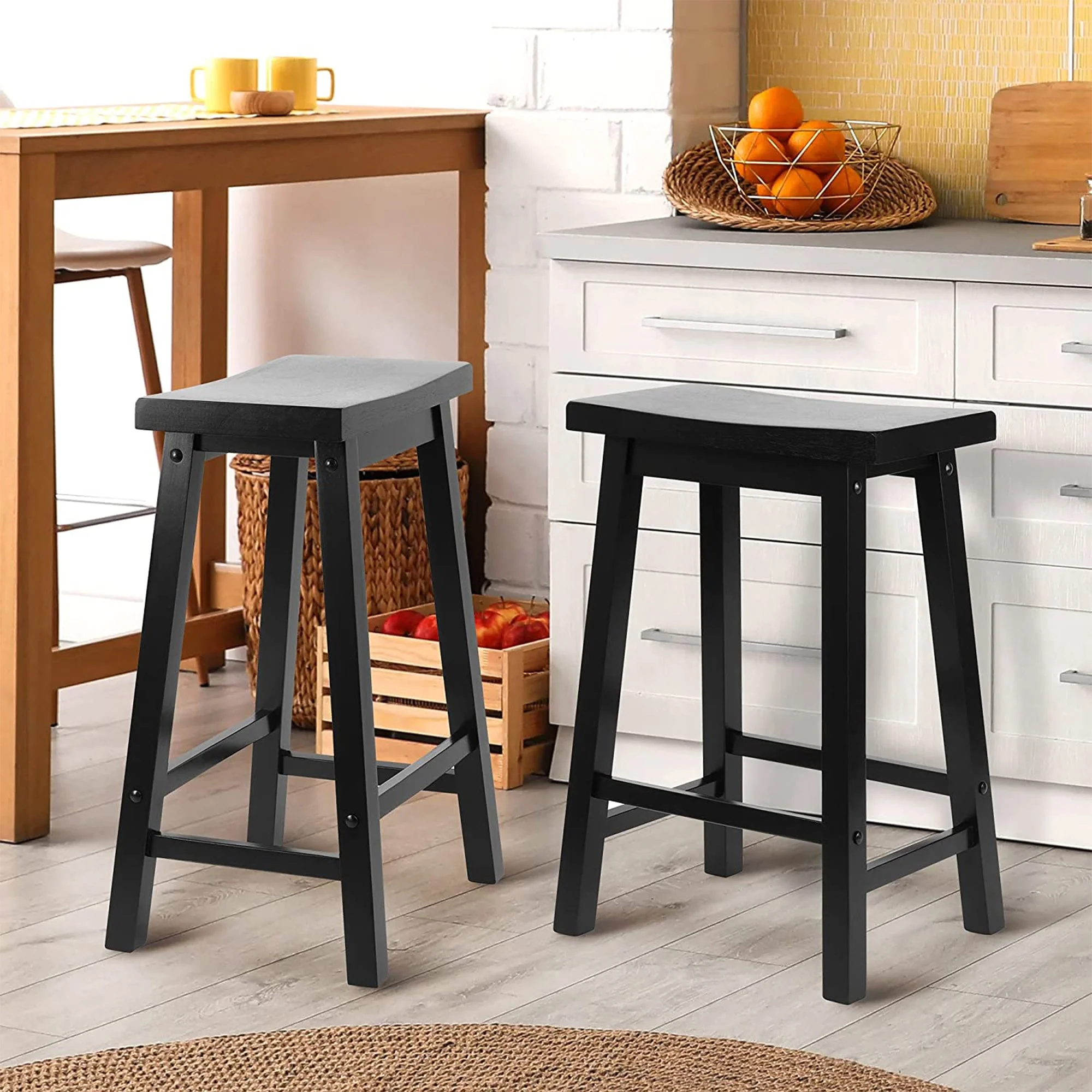 PJ Wood Classic Saddle Seat 24" Tall Kitchen Counter Stools, Black (Set of 6) - Image 10
