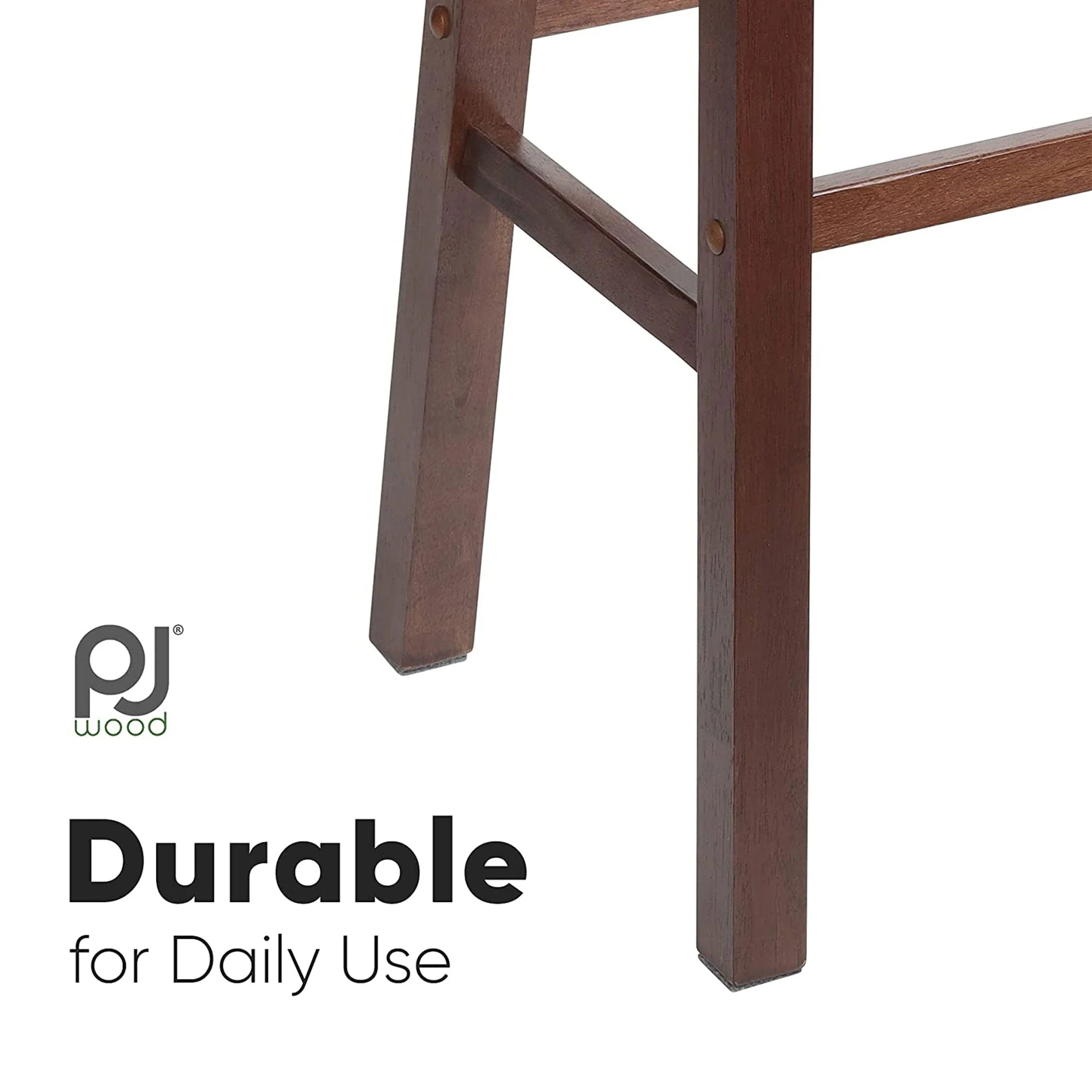 PJ Wood Classic Saddle Seat 24" Tall Kitchen Counter Stools, Walnut (Set of 4) - Image 4