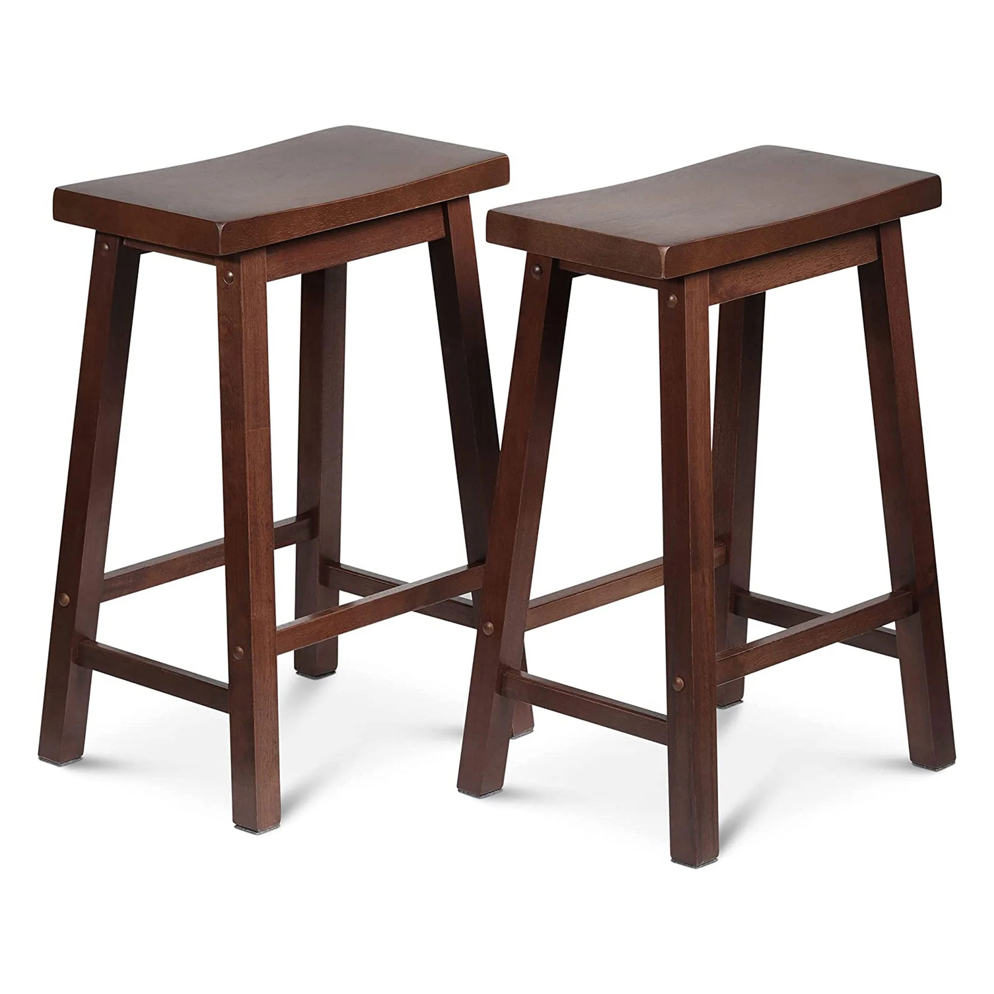 PJ Wood Classic Saddle Seat 24" Tall Kitchen Counter Stools, Walnut (Set of 6) - Image 2