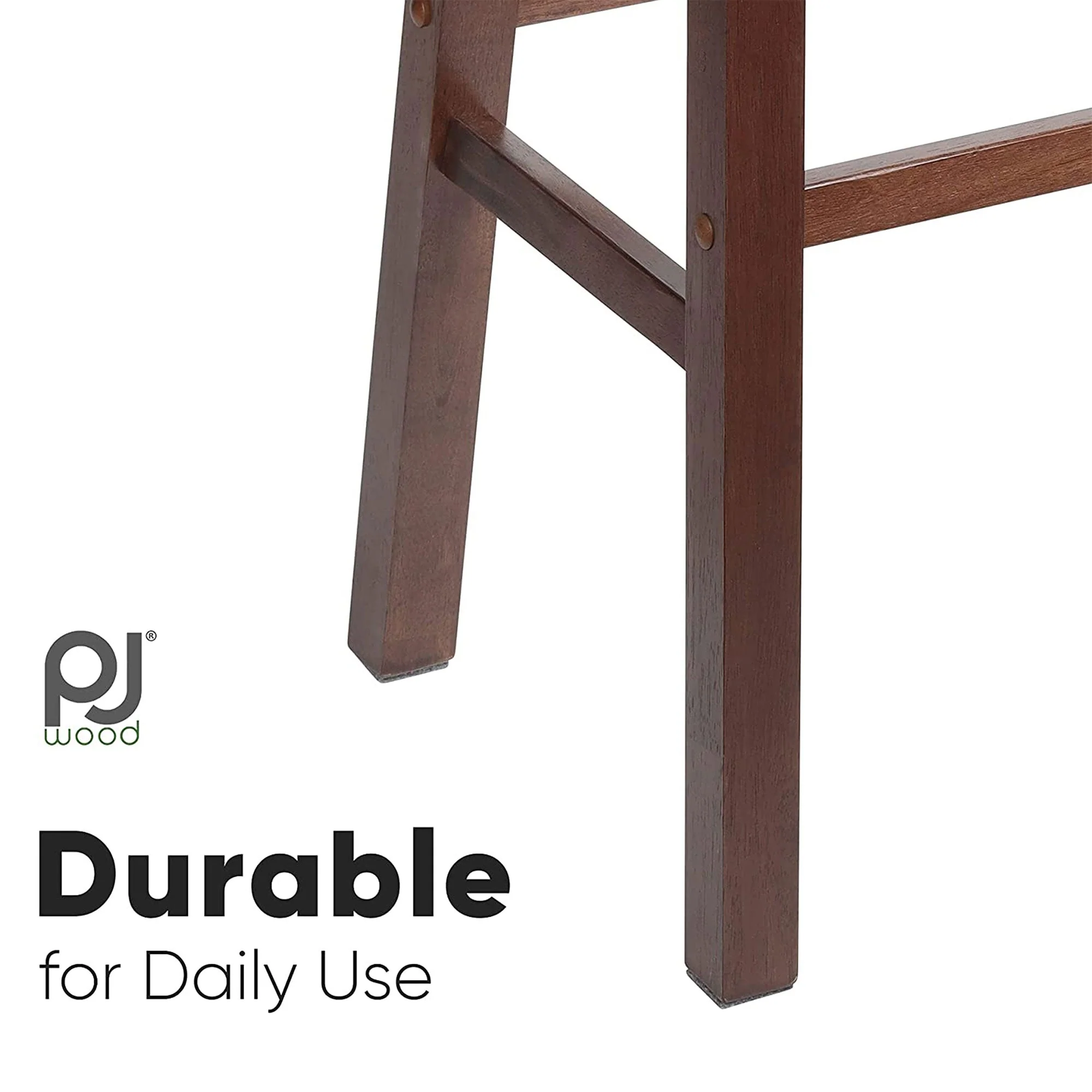 PJ Wood Classic Saddle Seat 29" Tall Kitchen Counter Stools, Walnut (Set of 4) - Image 5