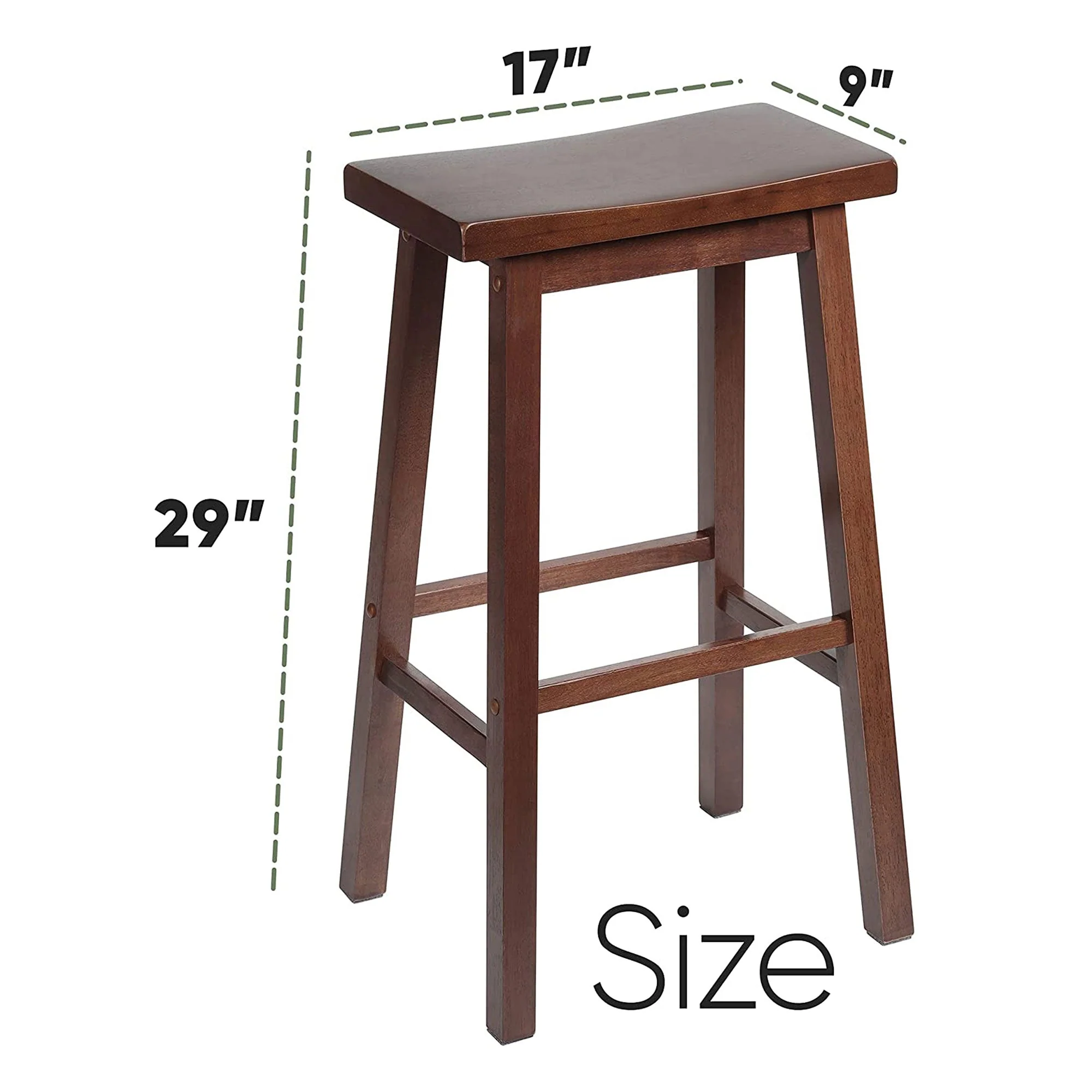 PJ Wood Classic Saddle Seat 29" Tall Kitchen Counter Stools, Walnut (Set of 4) - Image 7