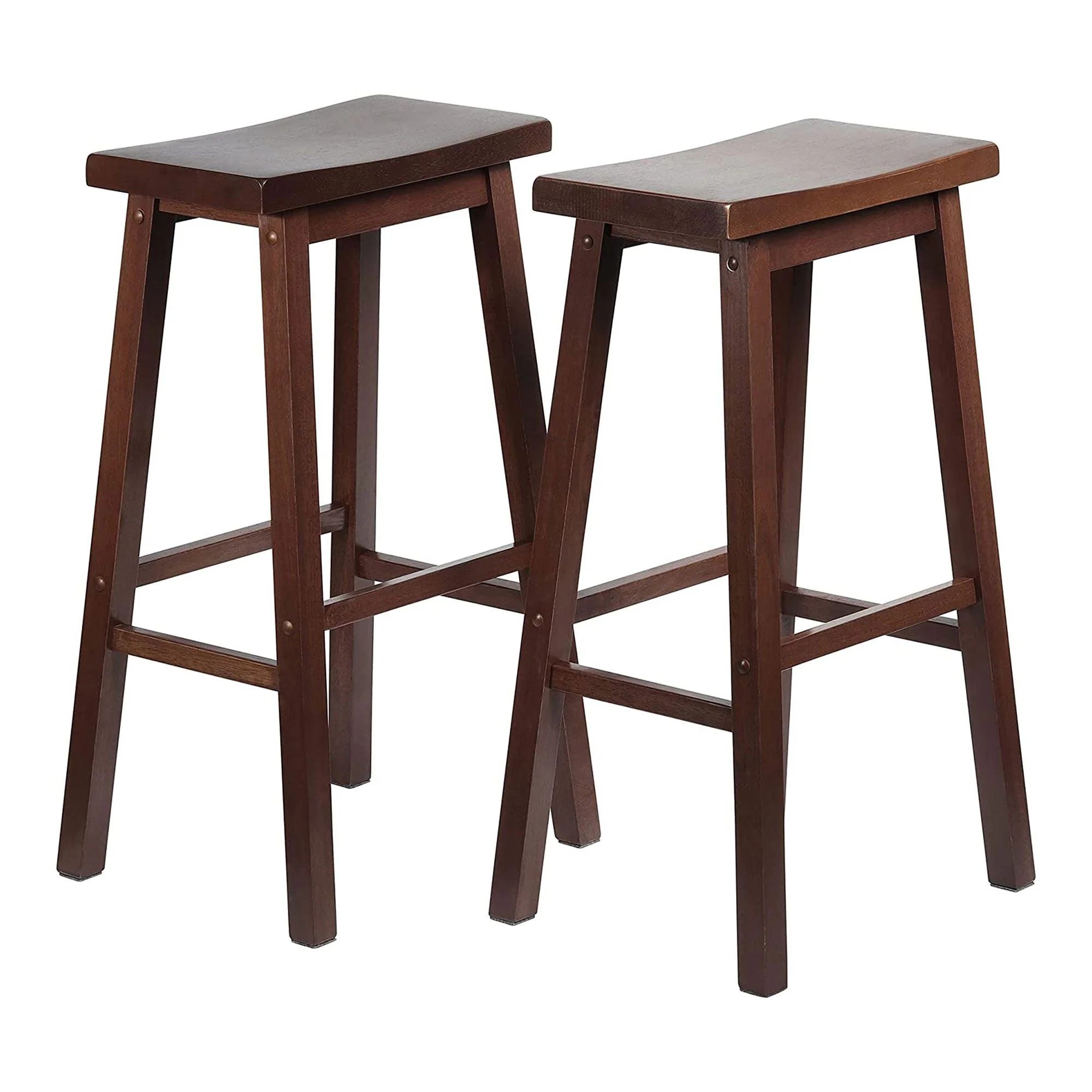 PJ Wood Classic Saddle Seat 29" Tall Kitchen Counter Stools, Walnut (Set of 6) - Image 2