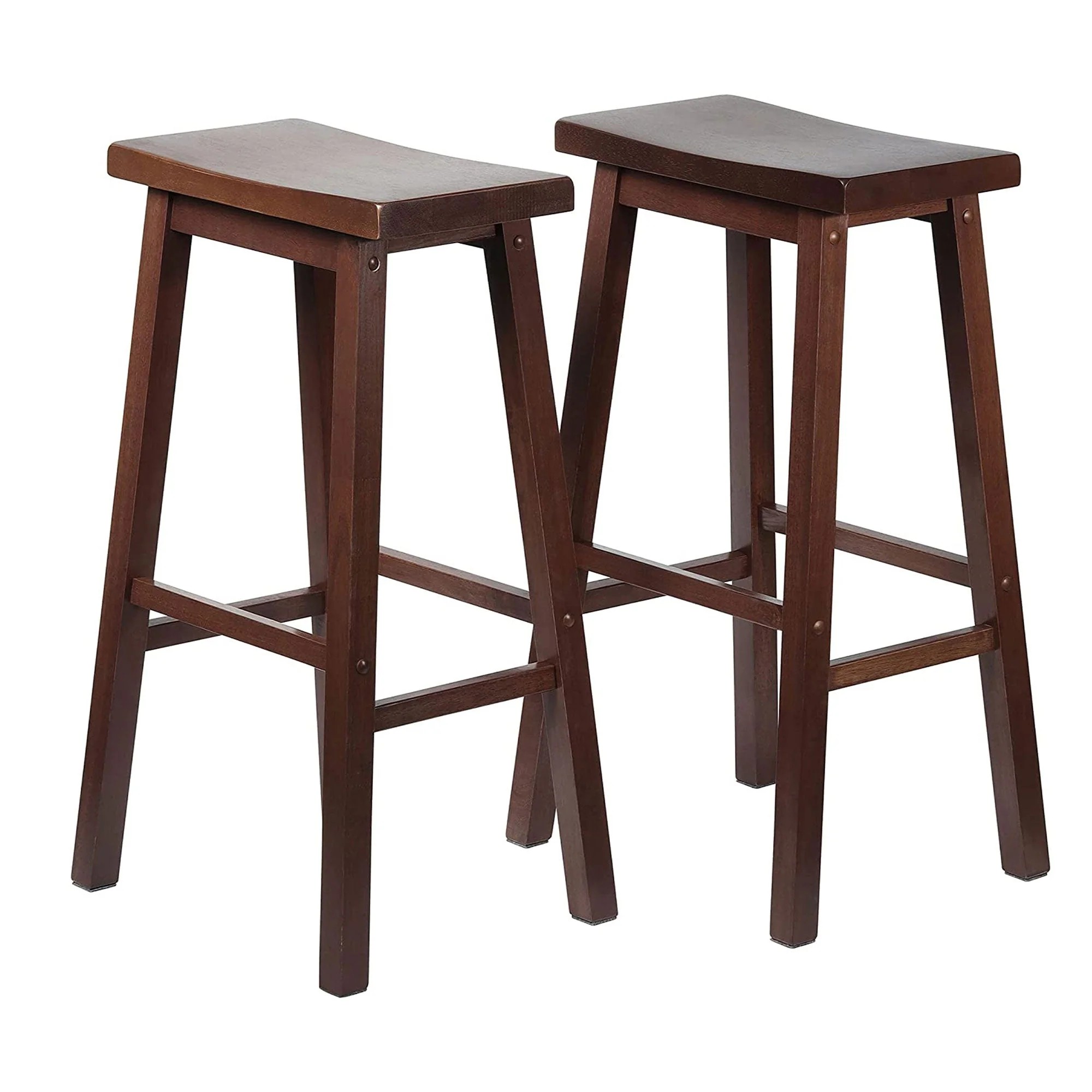 PJ Wood Classic Saddle Seat 29" Tall Kitchen Counter Stools, Walnut (Set of 6) - Image 3