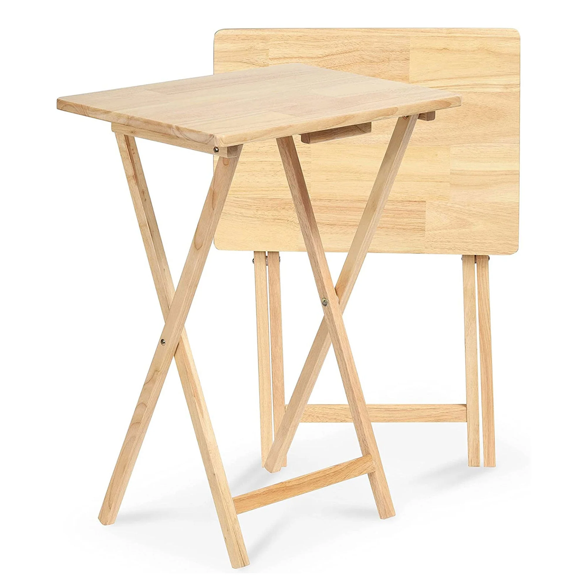 PJ Wood Folding Portable TV Snack Tray Table with Natural Finish (10 Piece Set) - Image 2