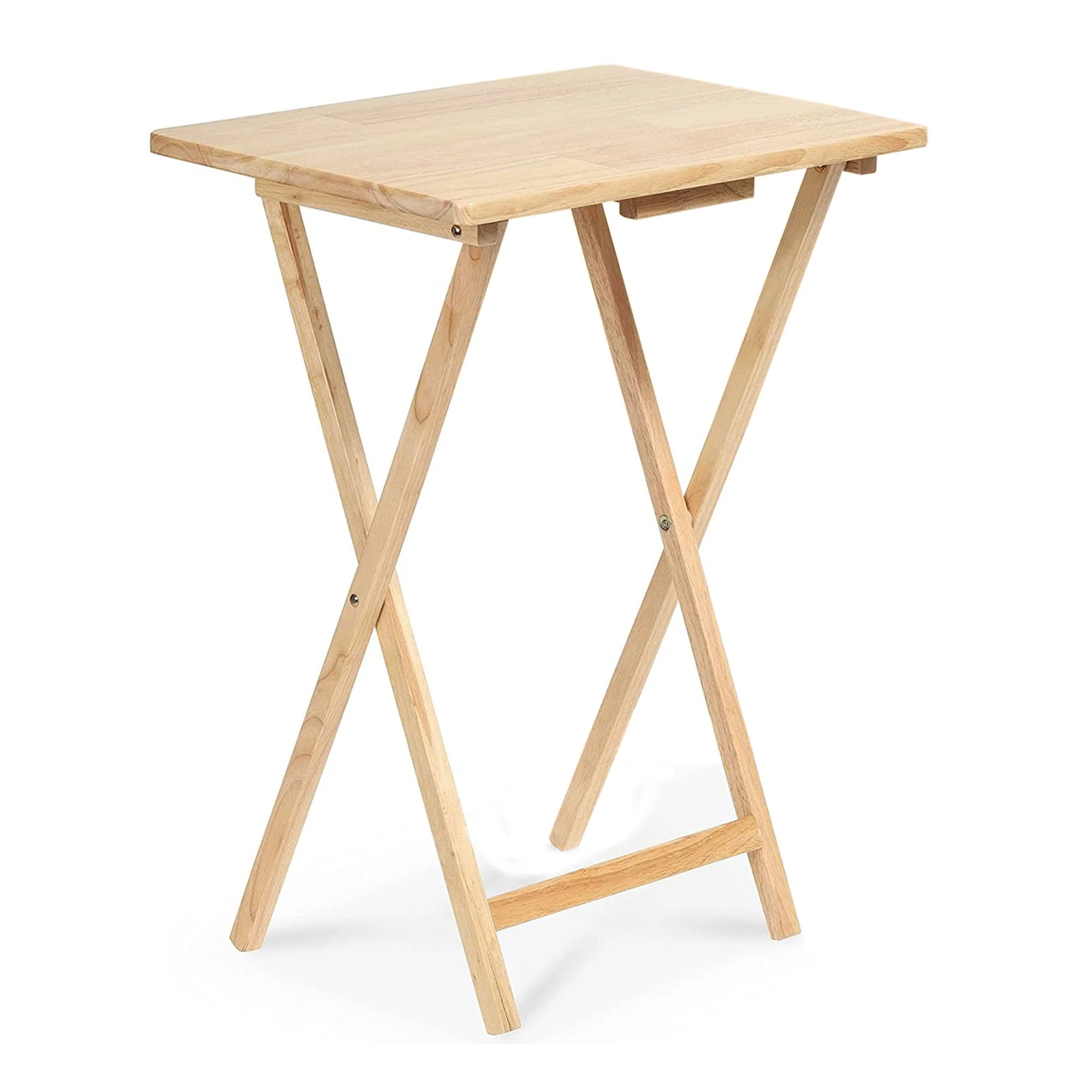 PJ Wood Folding Portable TV Snack Tray Table with Natural Finish, 2 Piece Set - Image 8