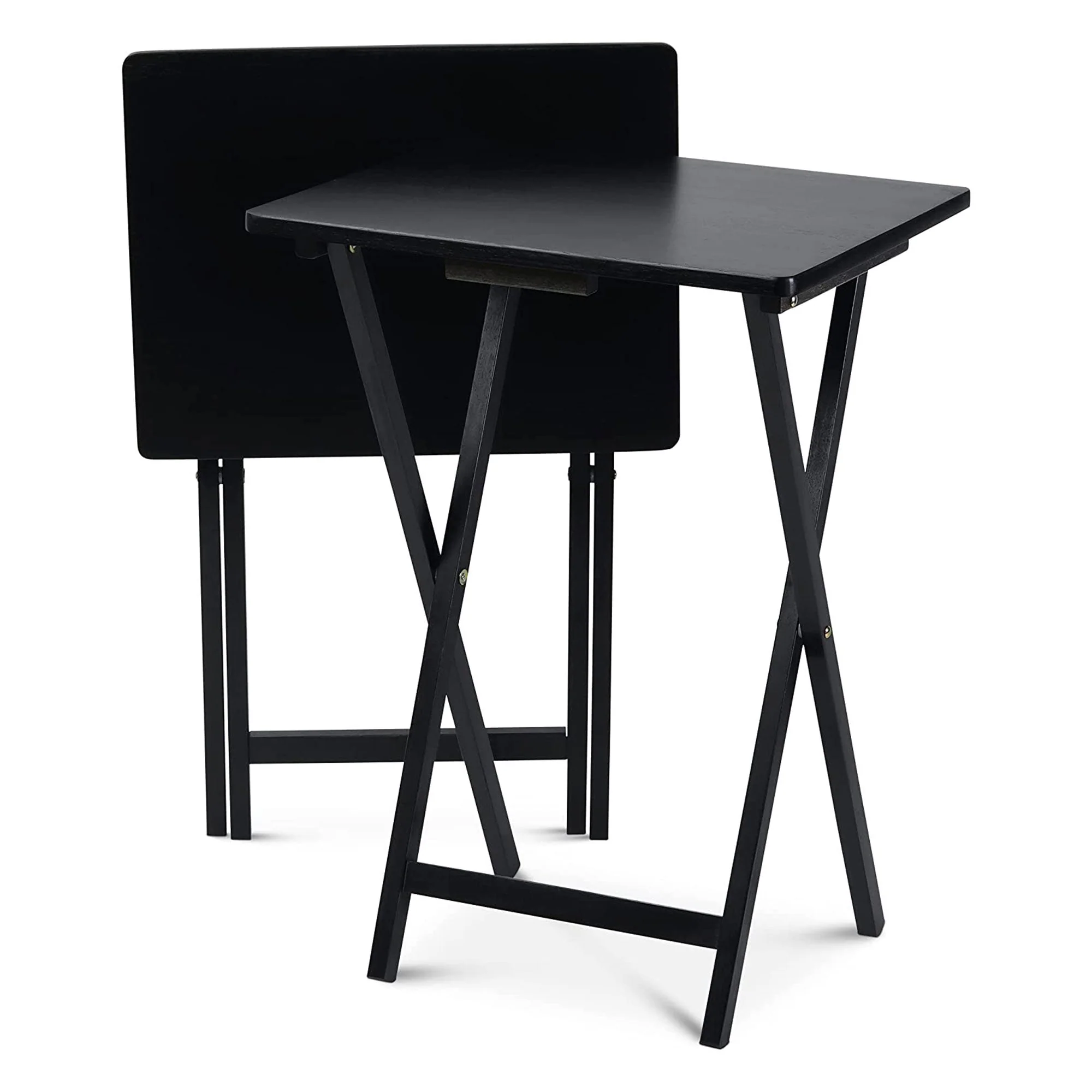 PJ Wood Folding TV Tray, Collapsible Portable Snack Tables, Black, 2 Piece Set - Image 8