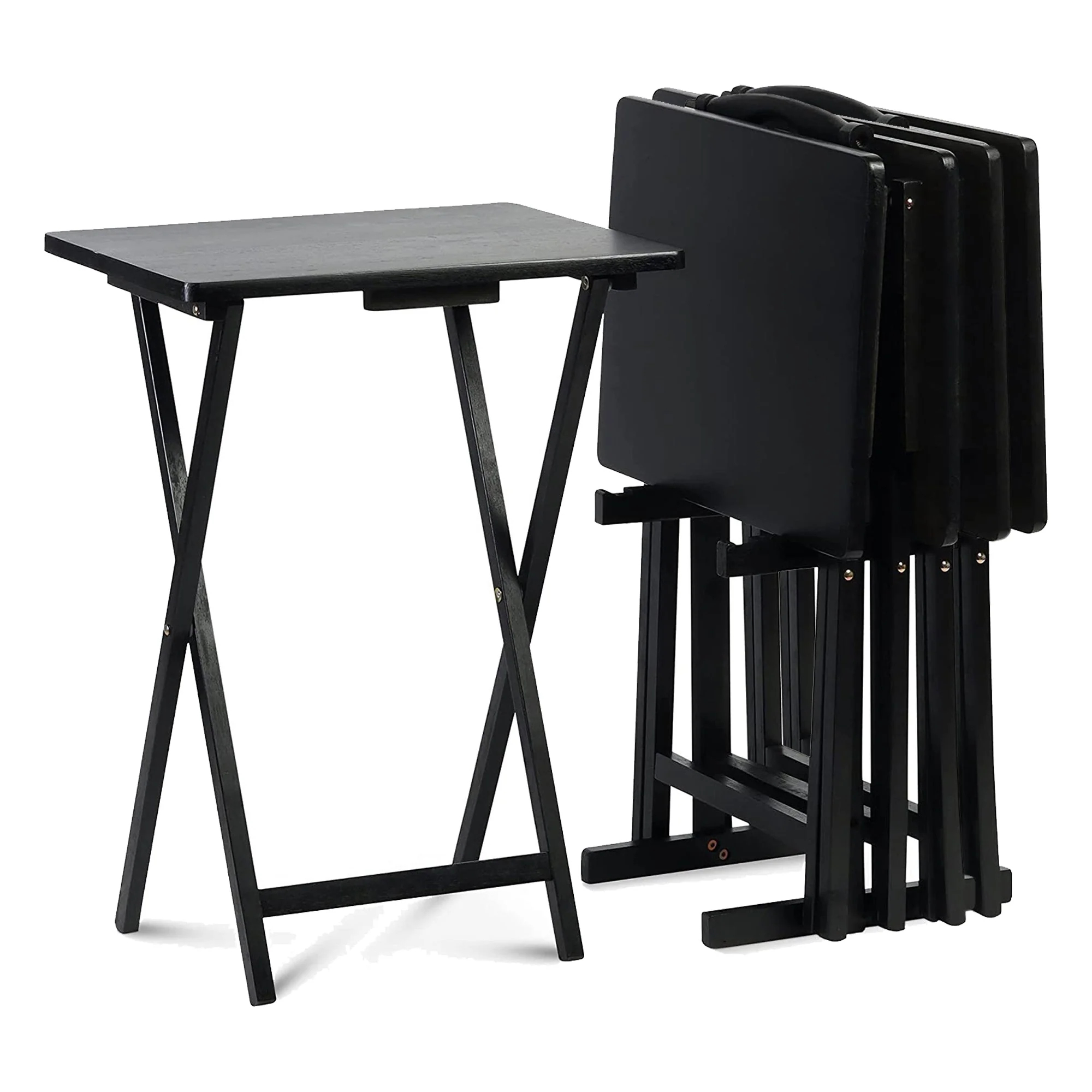 PJ Wood Portable Folding TV Snack Tray Table Desk Stand, Black (10 Piece Set) - Image 6