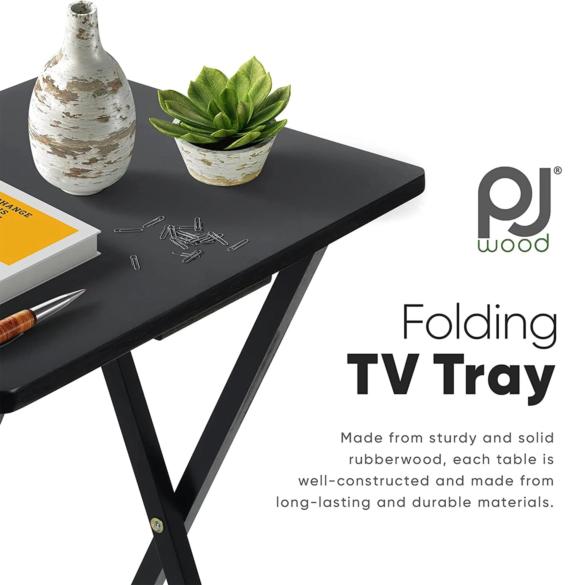 PJ Wood Portable Folding TV Snack Tray Table Desk Stand, Black (10 Piece Set) - Image 9